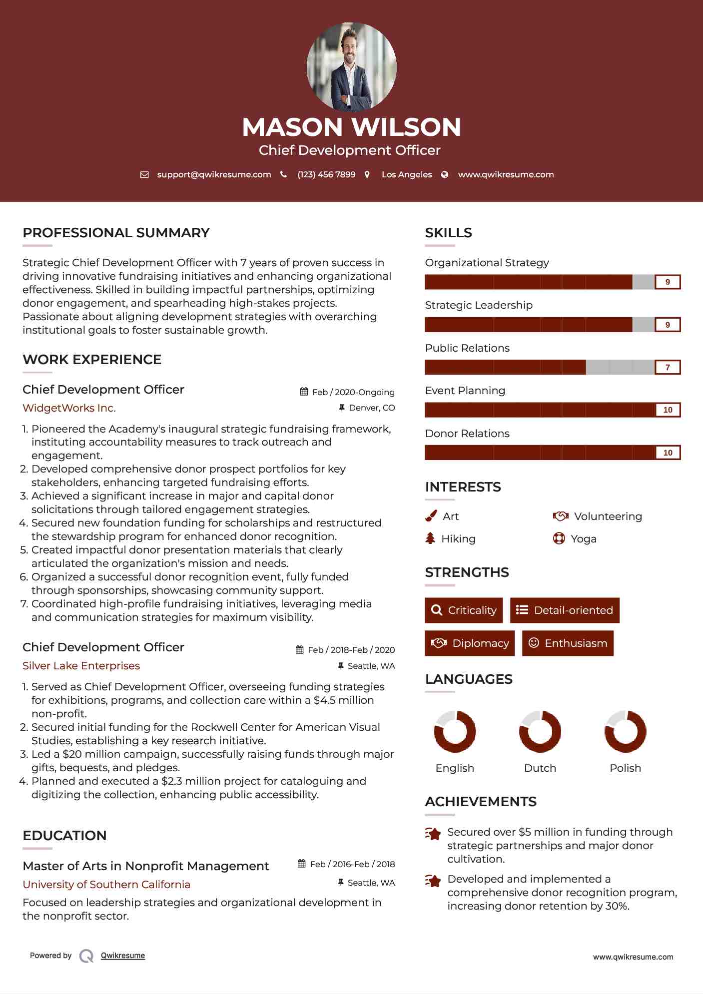 Chief Development Officer  Resume Format