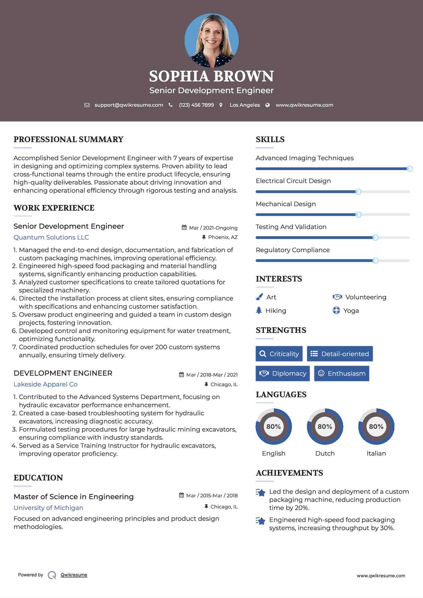 Senior Development Engineer Resume Format
