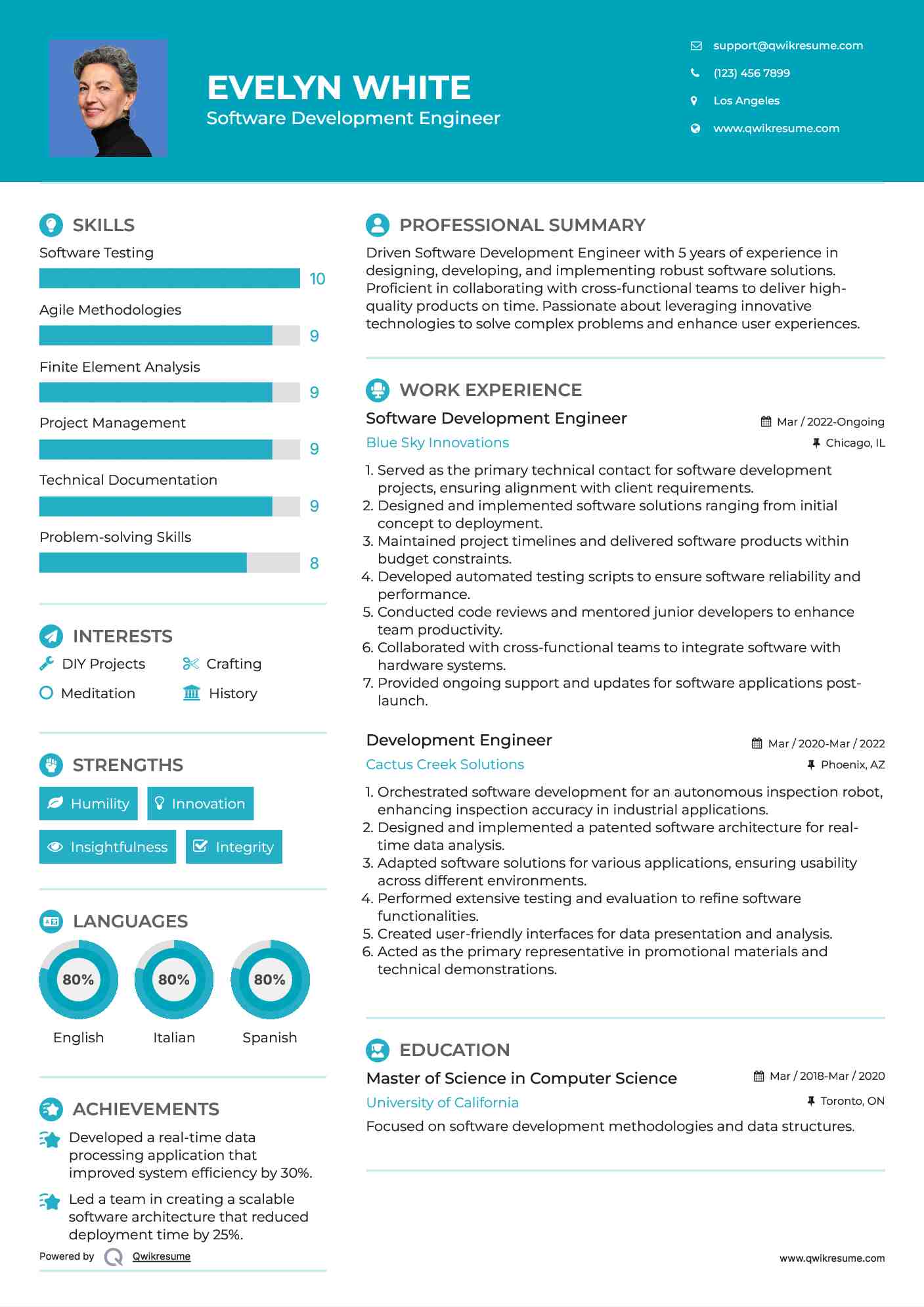 Software Development Engineer Resume Model