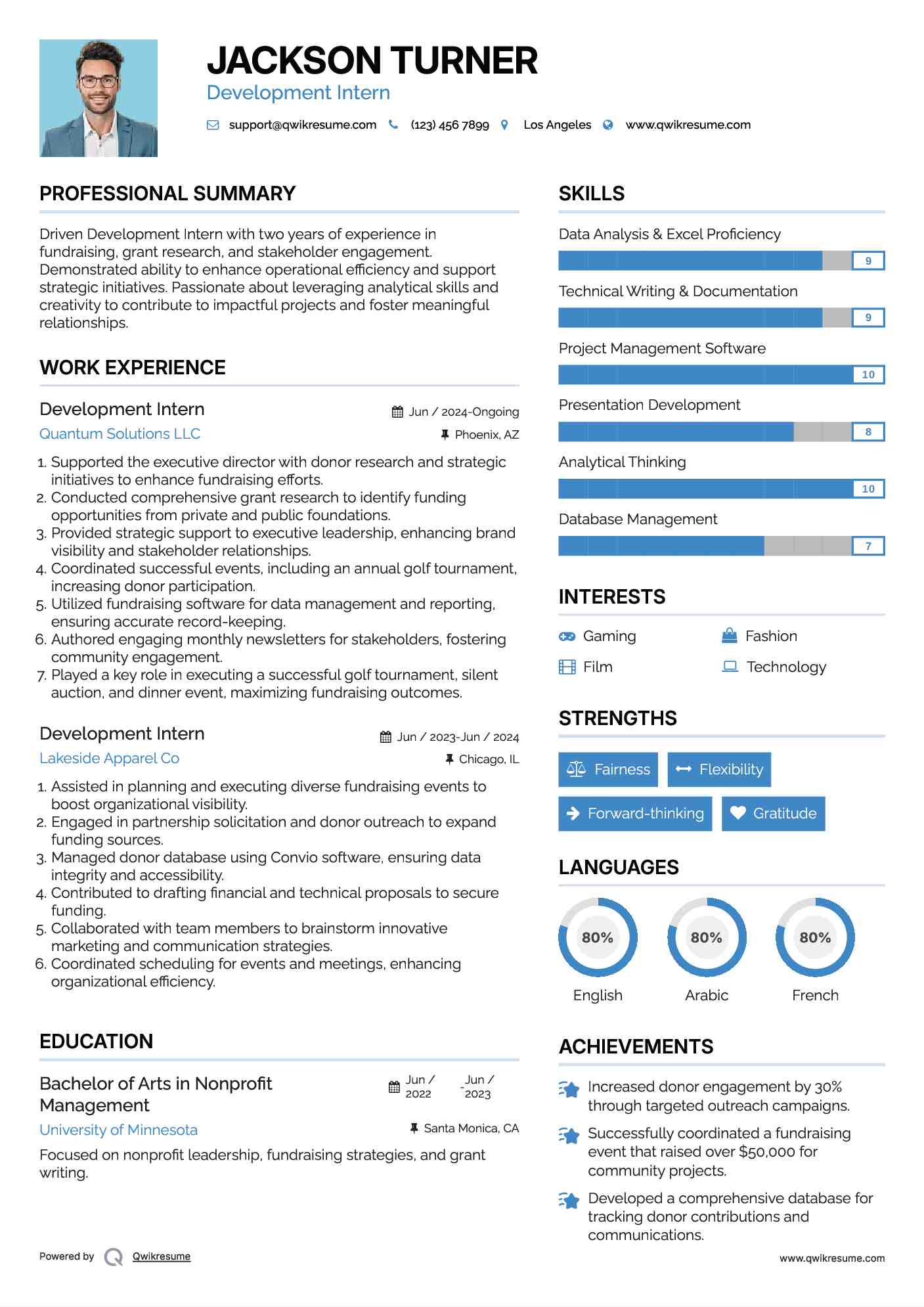 Development Intern Resume Model