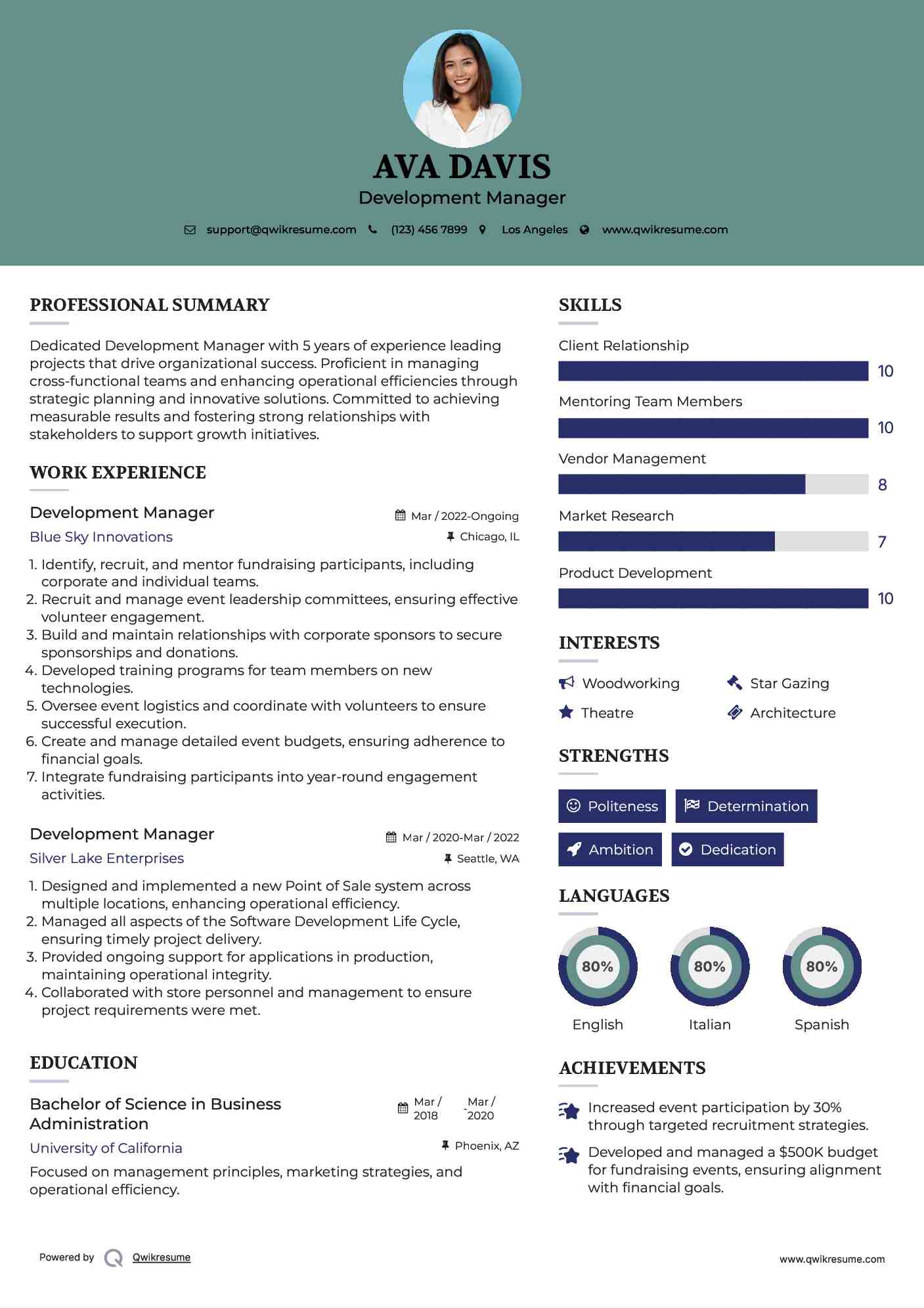 Development Manager Resume Model