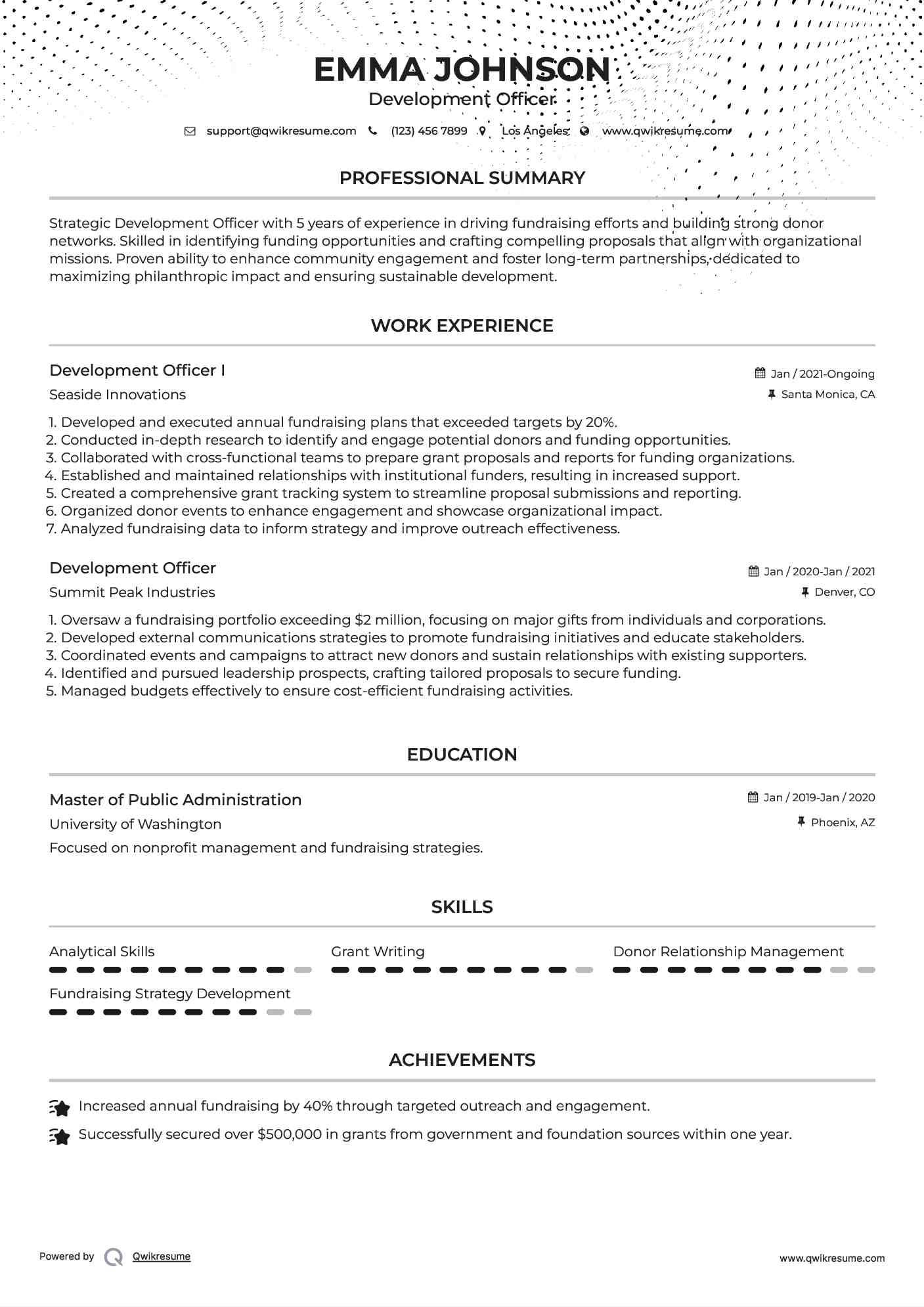 Development Officer I Resume Model