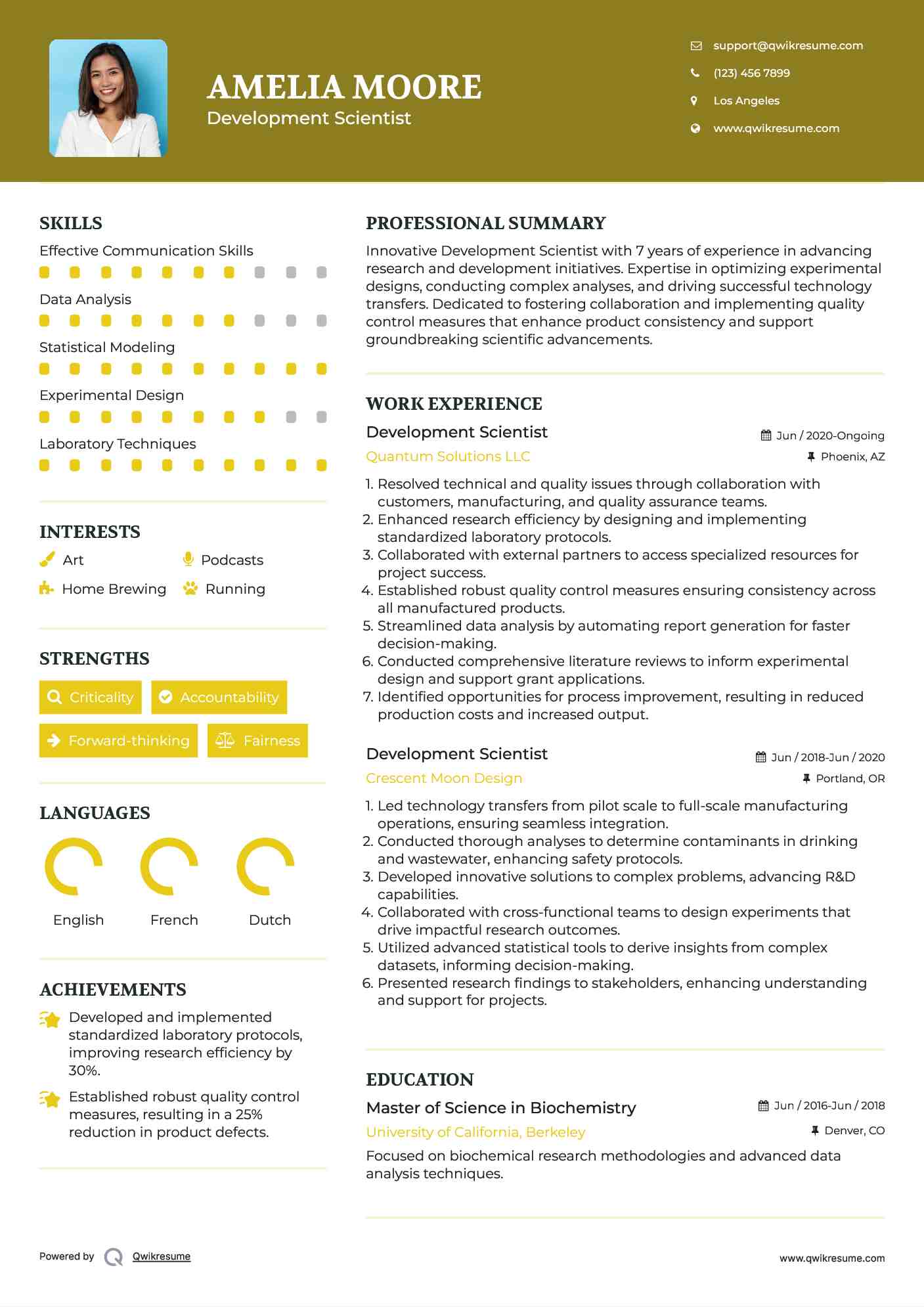 Development Scientist Resume Sample