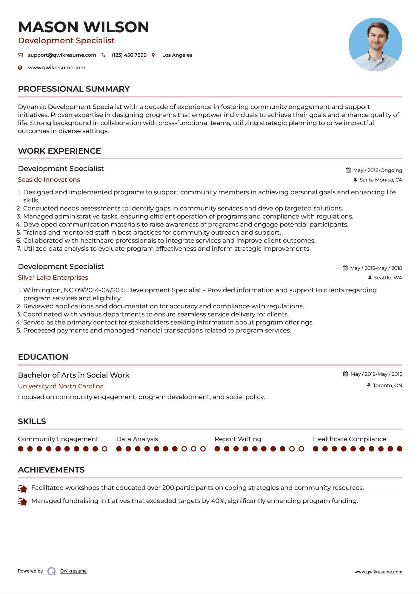 Development Specialist Resume Sample