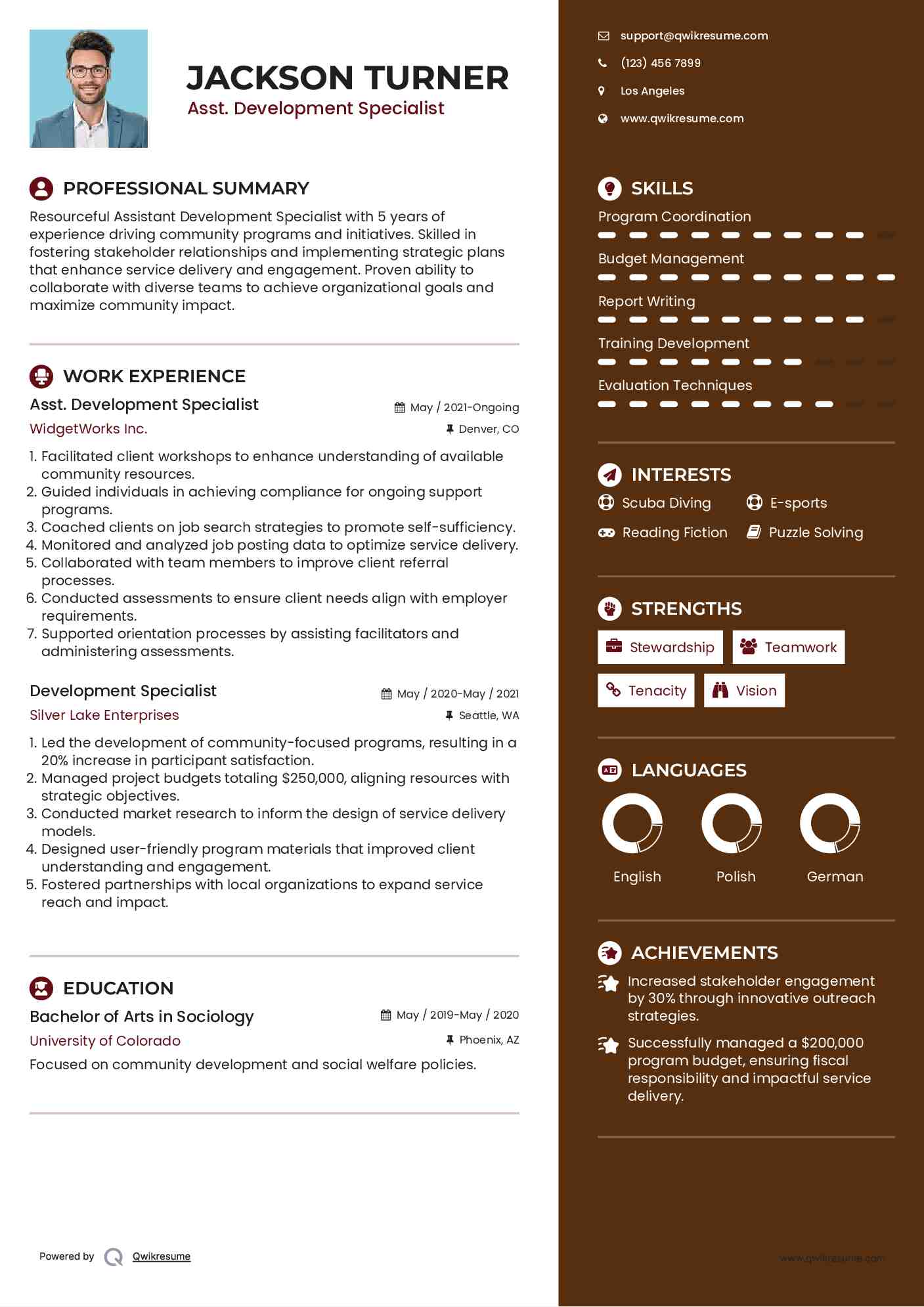 Asst. Development Specialist Resume Format