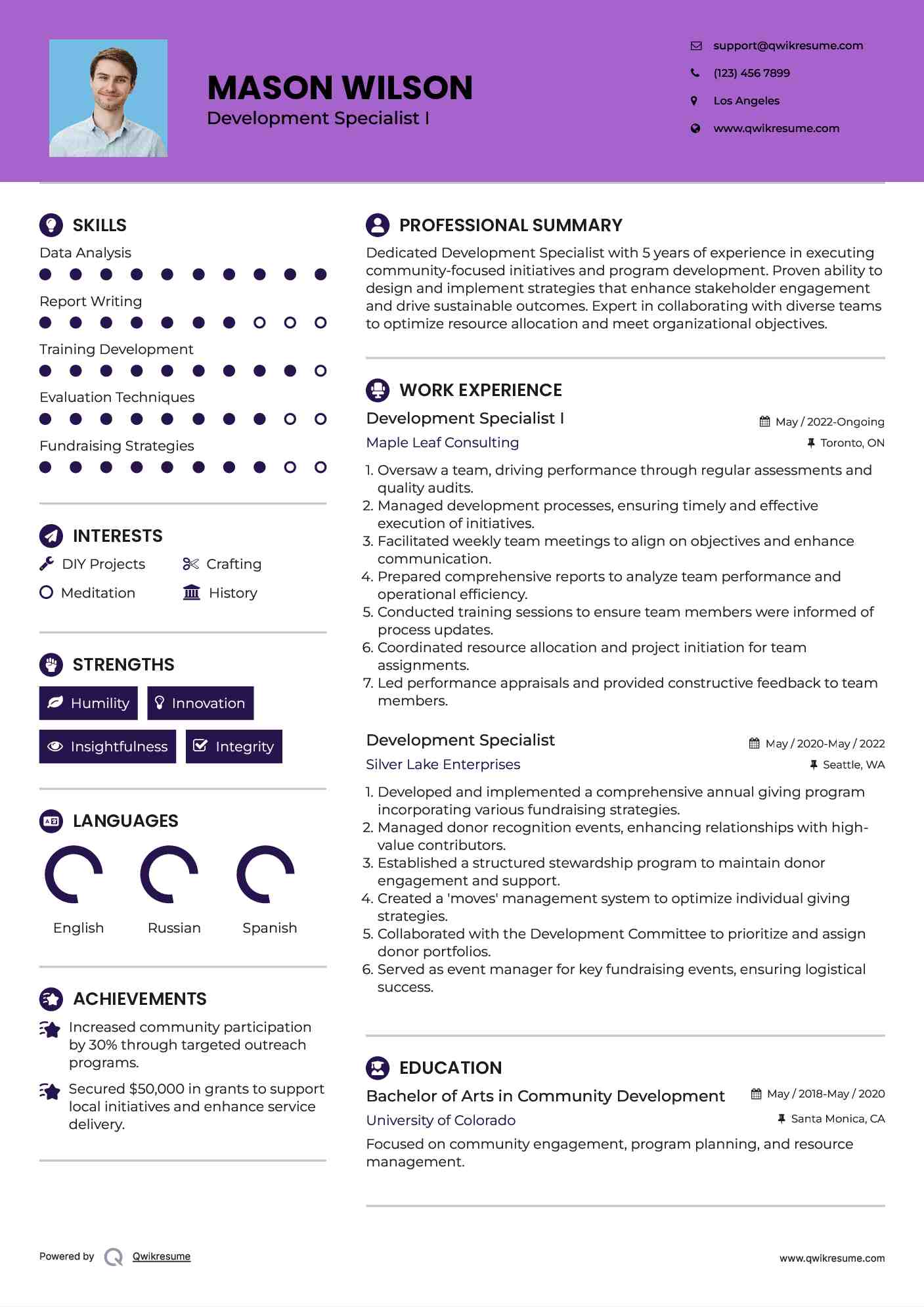 Development Specialist I Resume Format