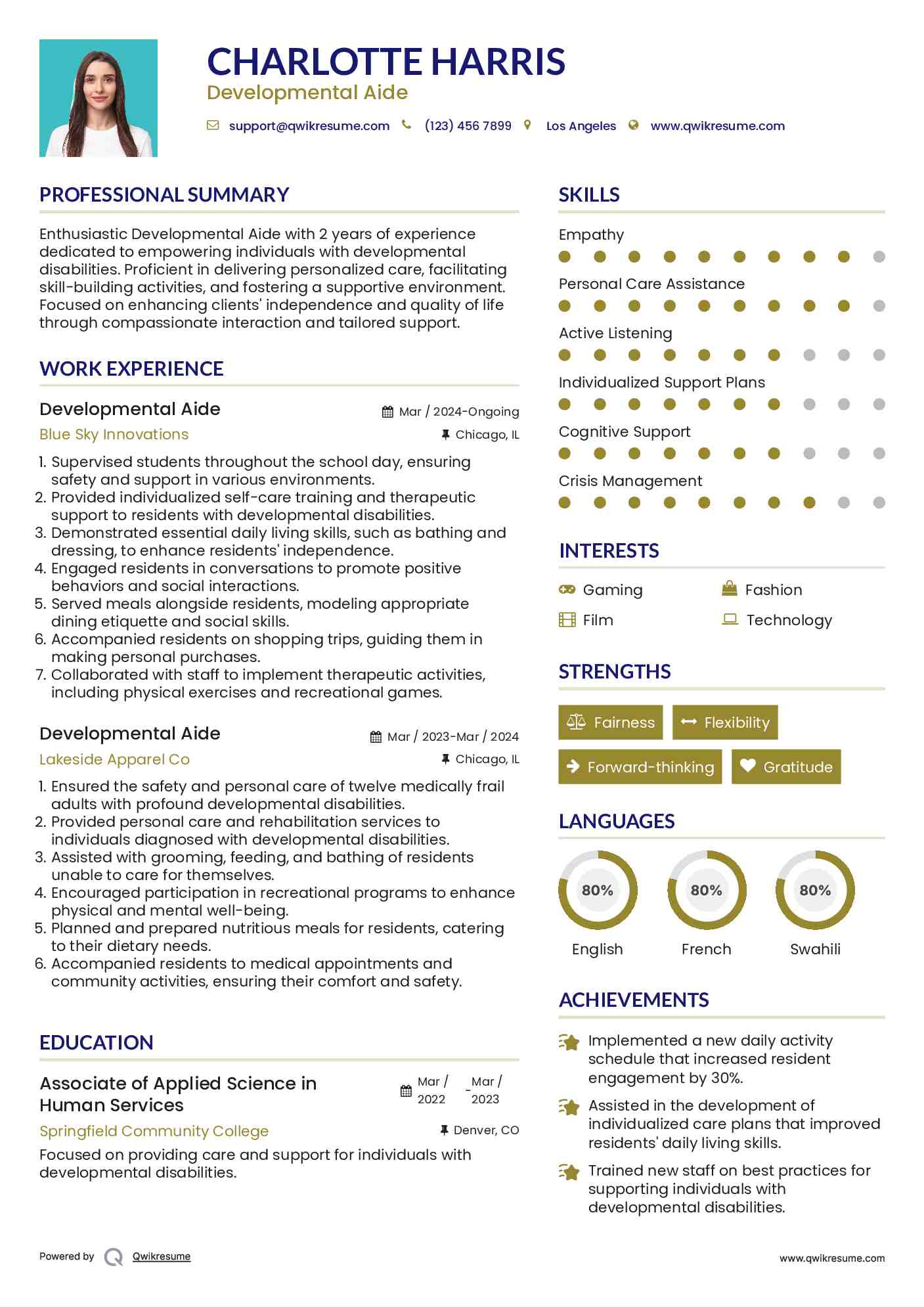 Developmental Aide Resume Template
