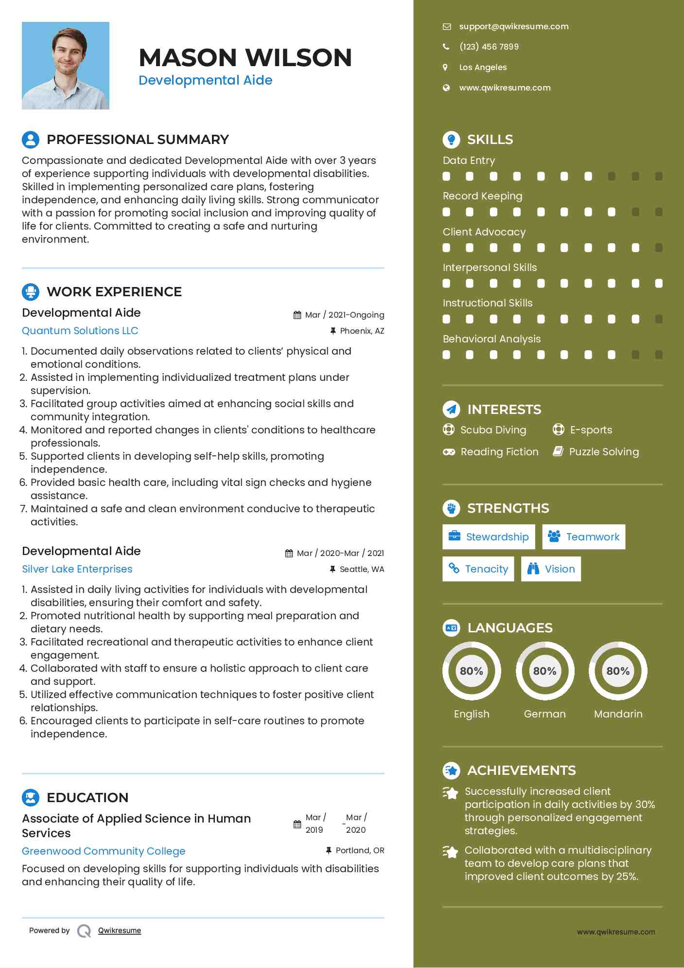 Developmental Aide Resume Example