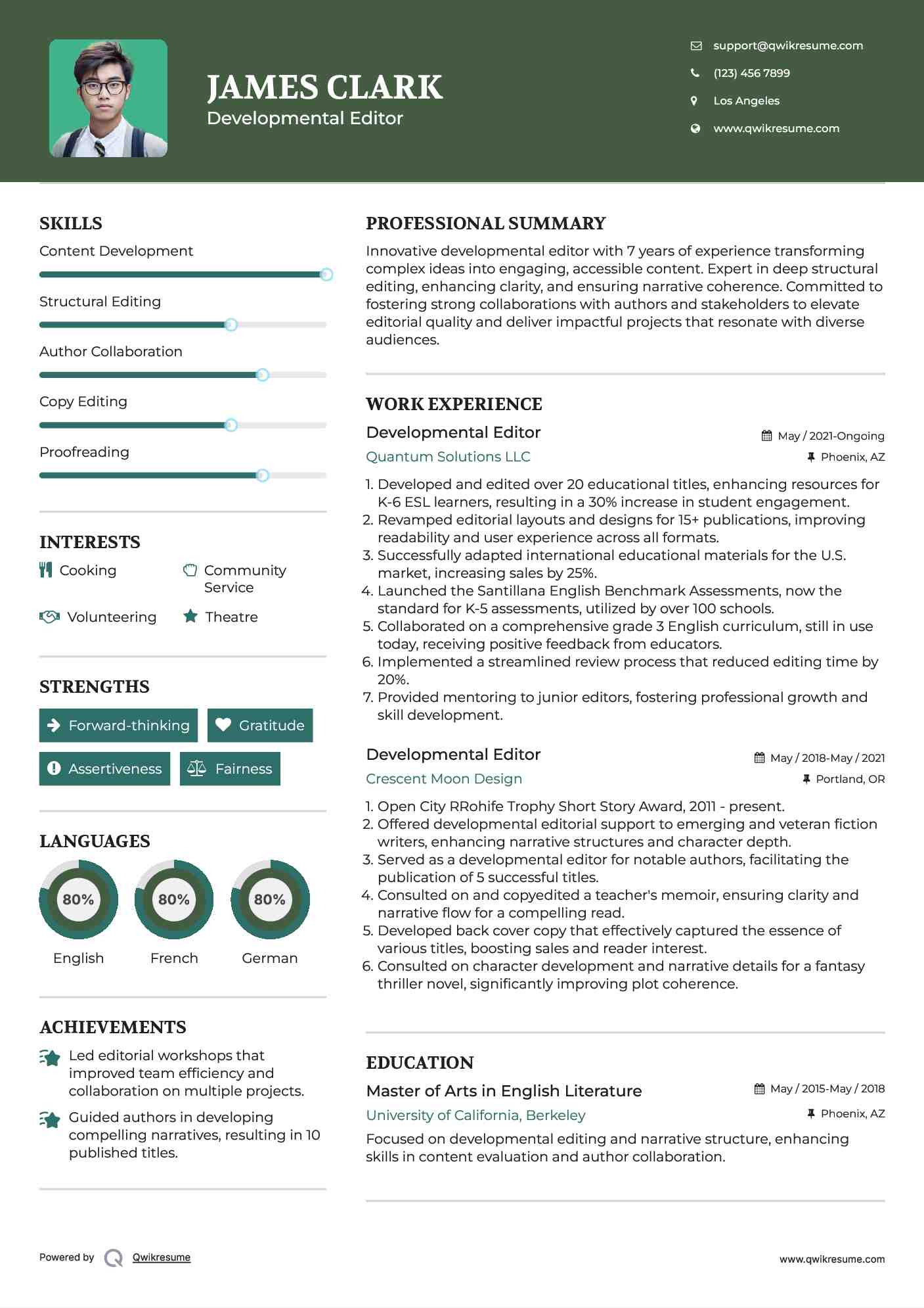 Developmental Editor Resume Model