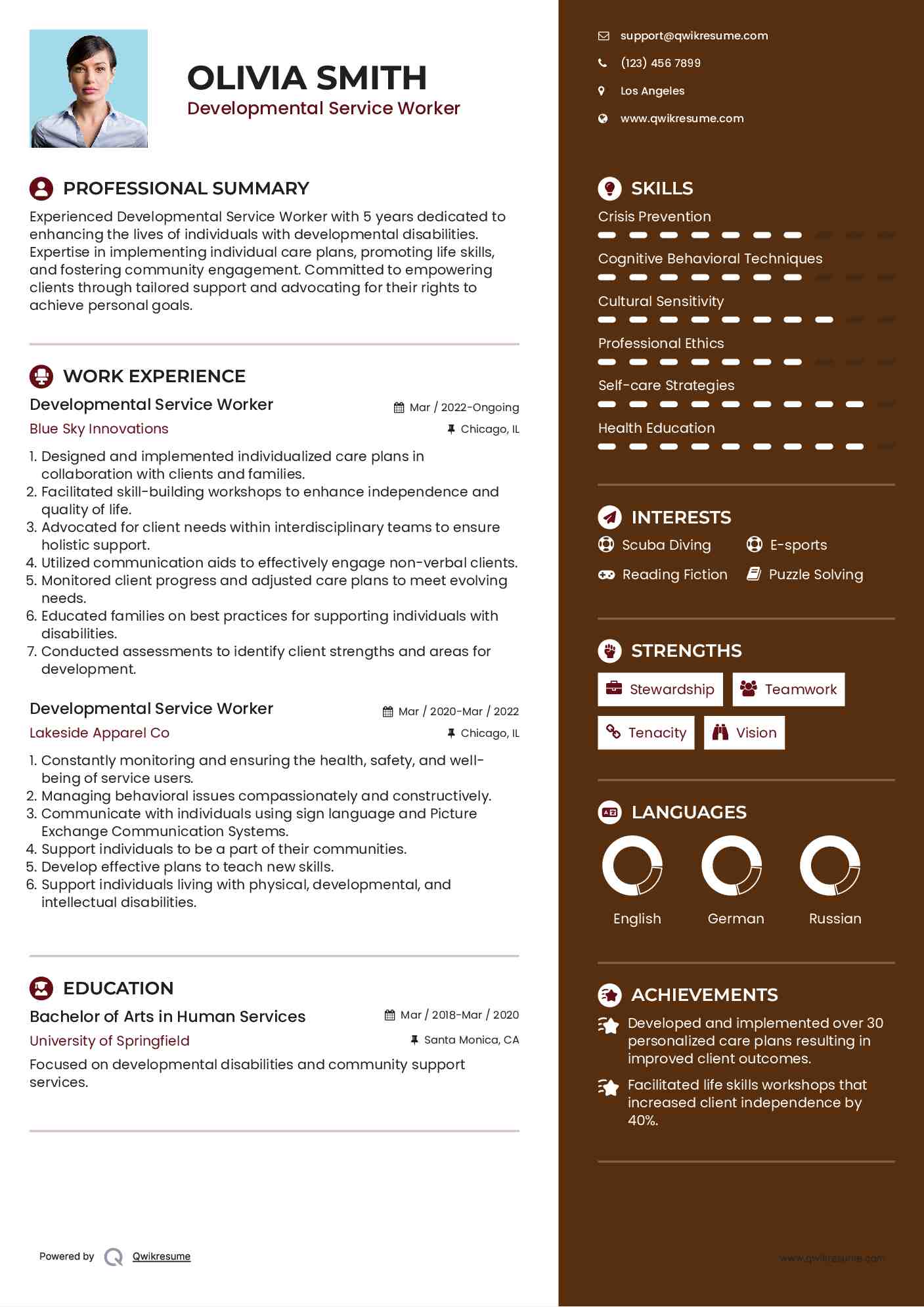 Developmental Service Worker Resume Template