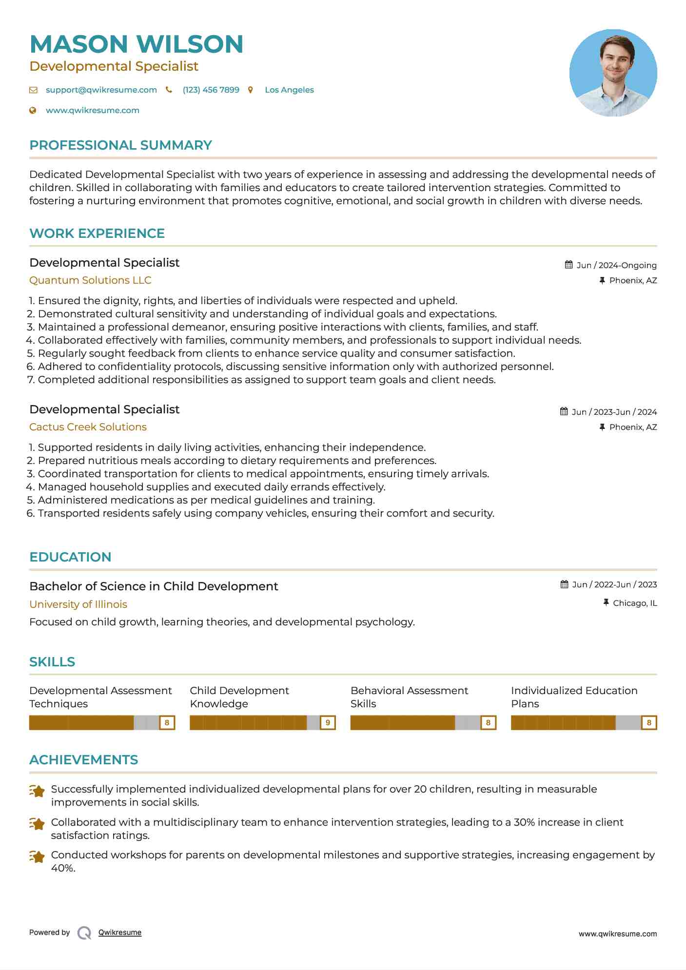 Developmental Specialist Resume Template
