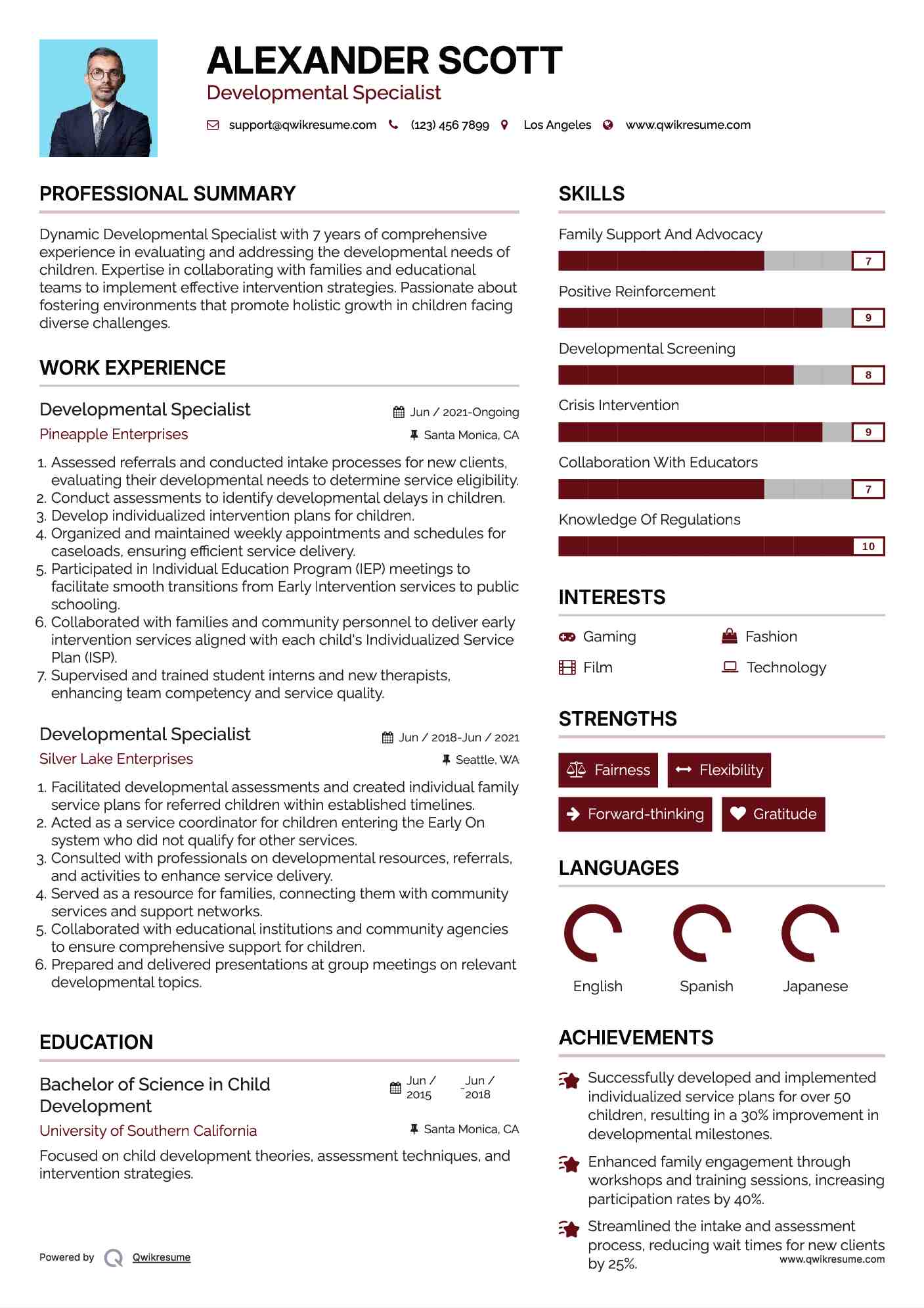 Developmental Specialist Resume Format