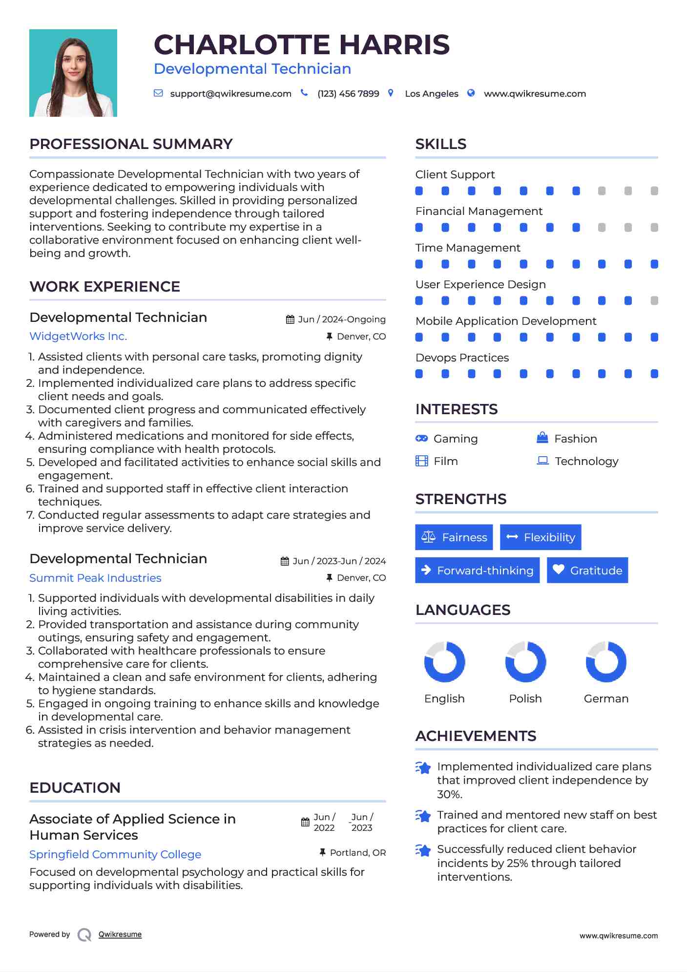 Developmental Technician Resume Example