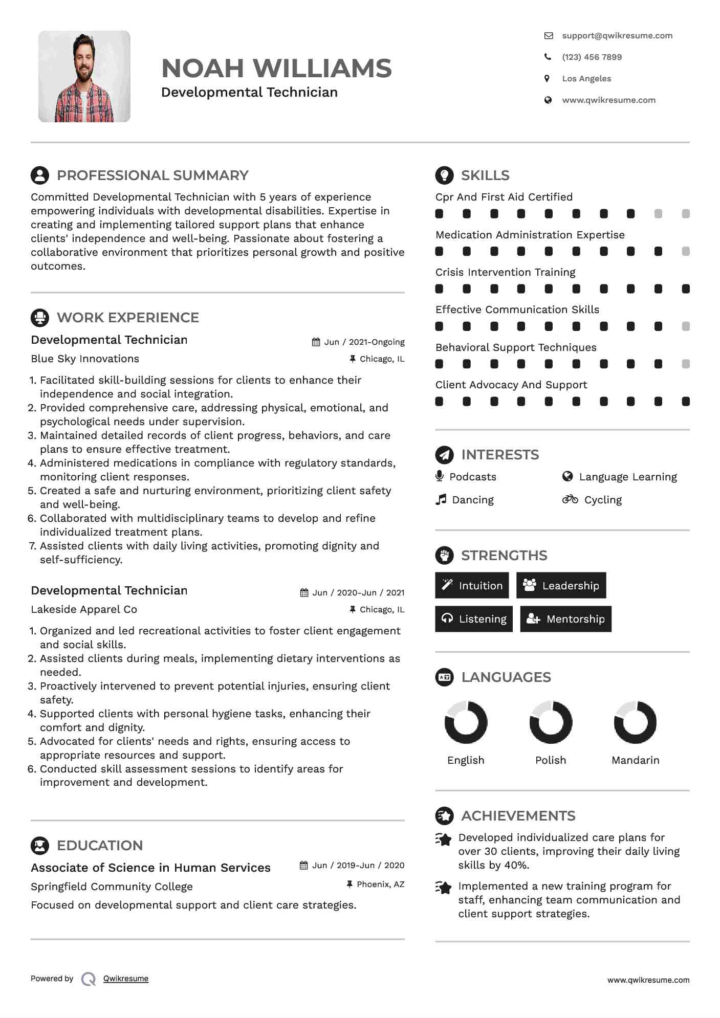 Developmental Technician Resume Example