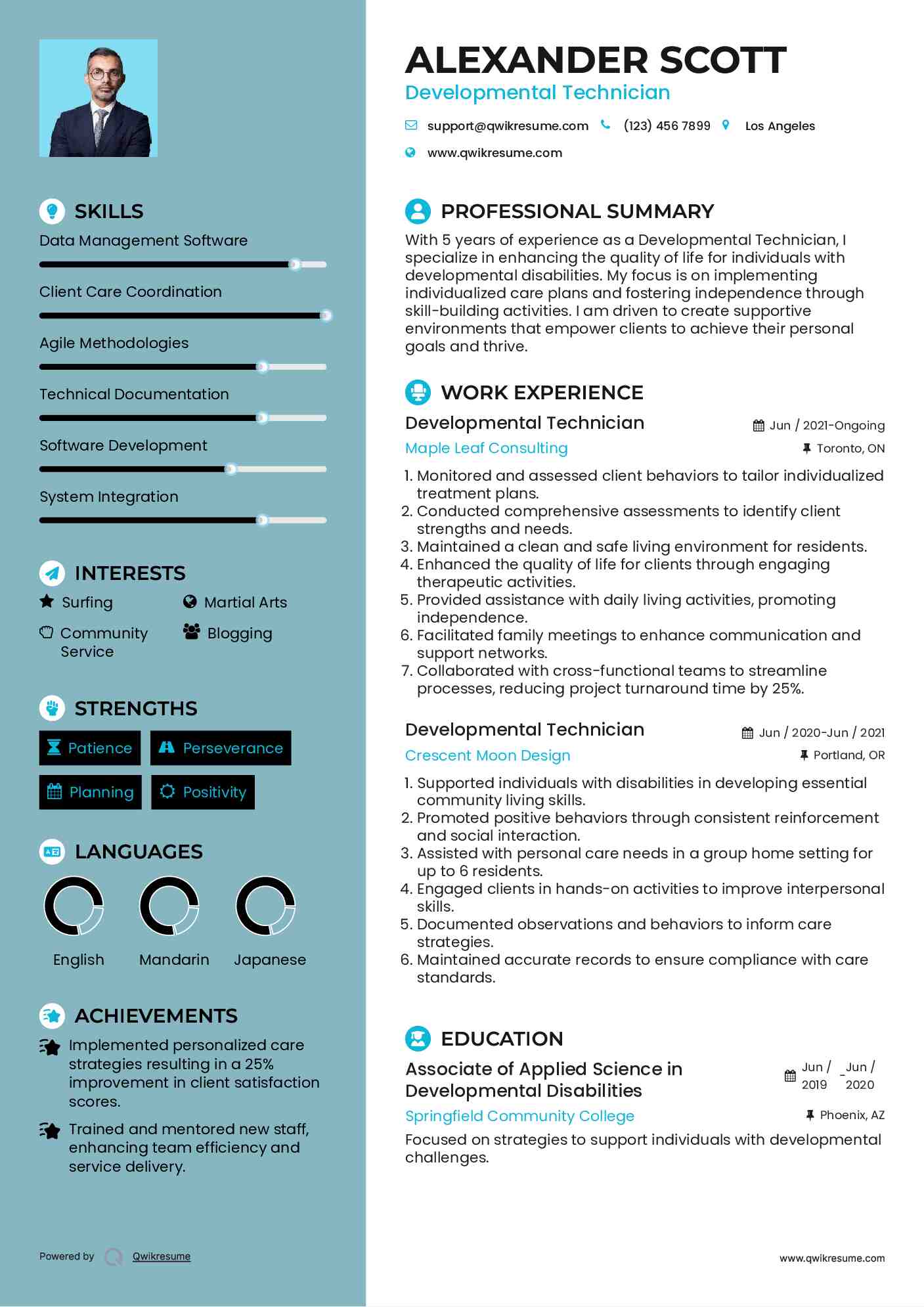 Developmental Technician Resume Example
