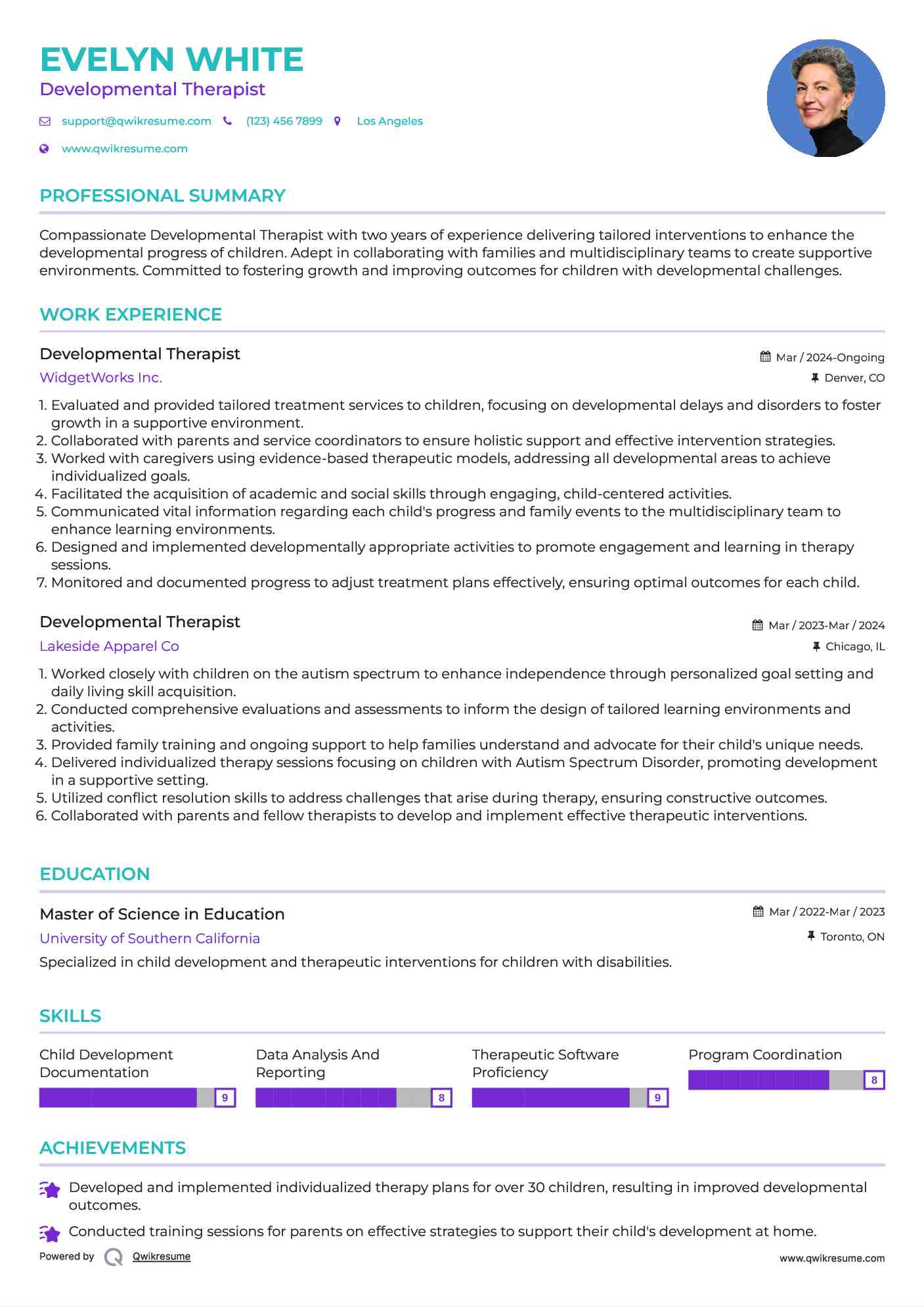 Developmental Therapist Resume Format