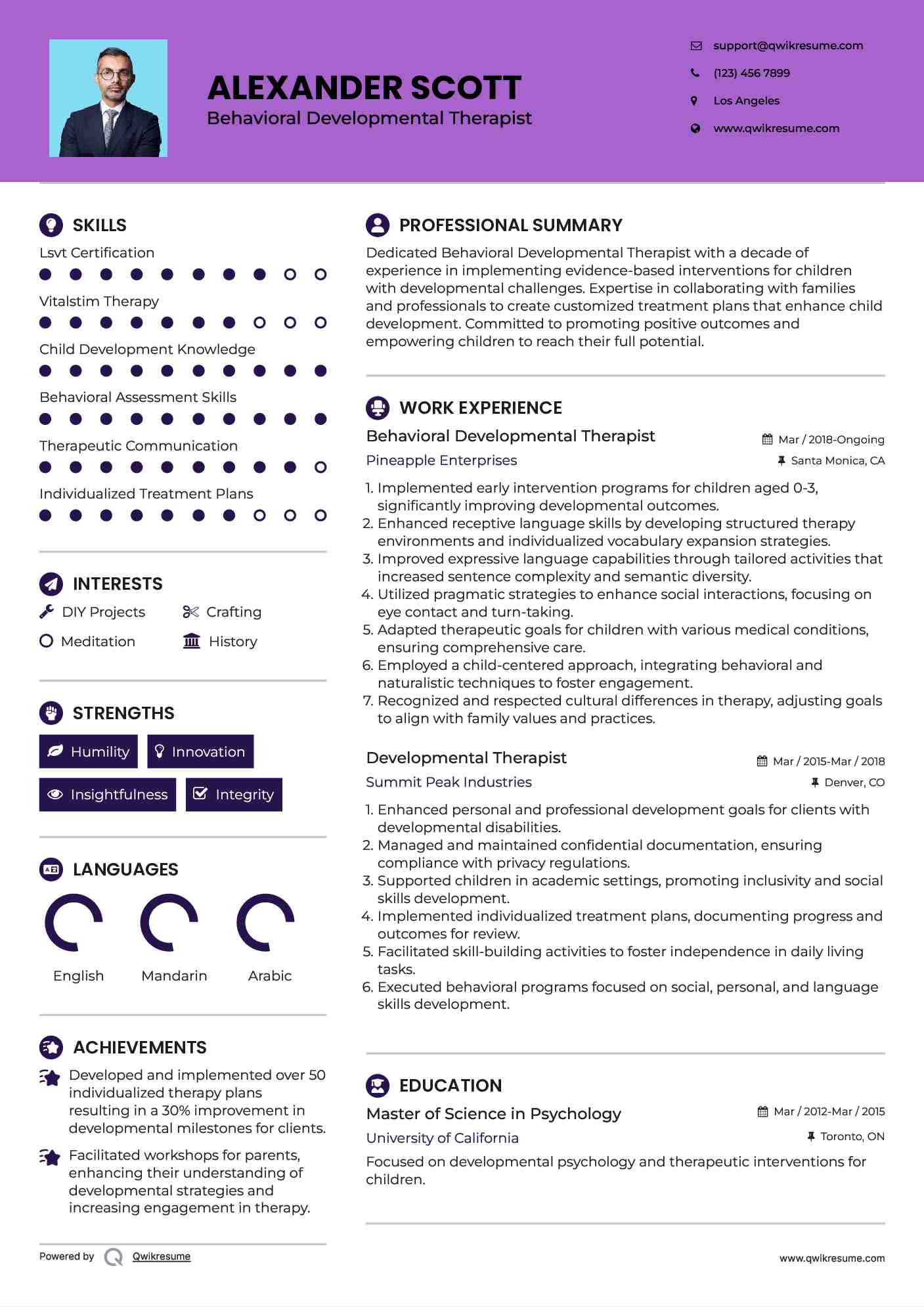 Developmental Therapist Resume Template