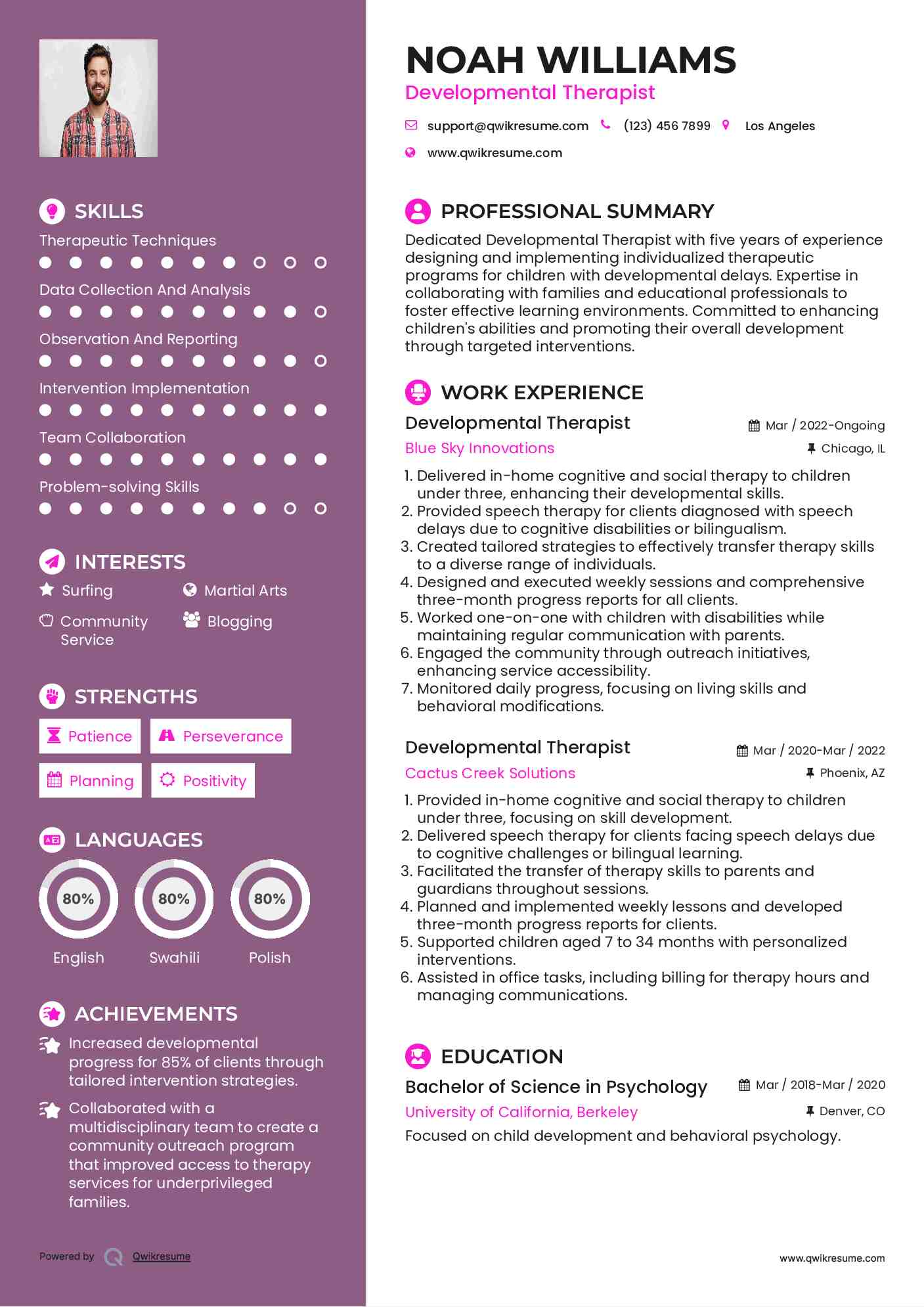Developmental Therapist Resume Format