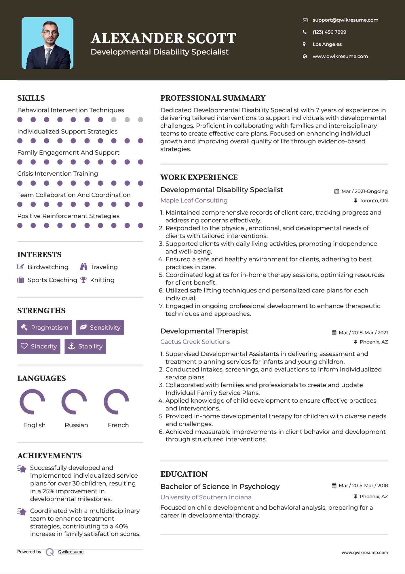 Developmental Disability Specialist Resume Sample