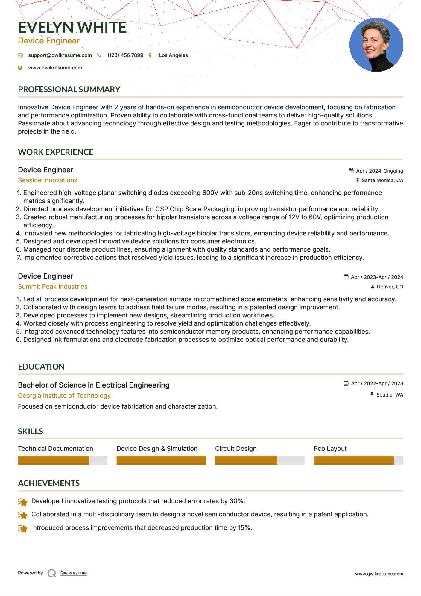 Device Engineer Resume Example