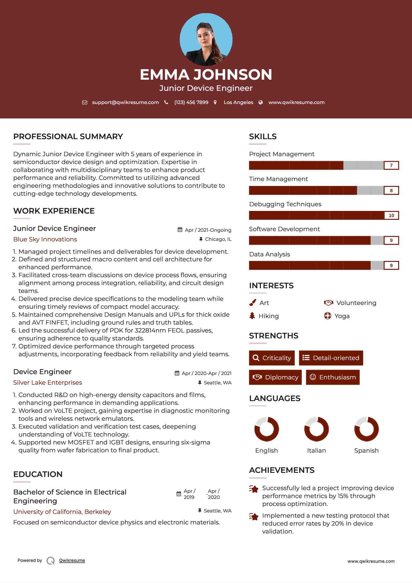 Device Engineer Resume Samples QwikResume