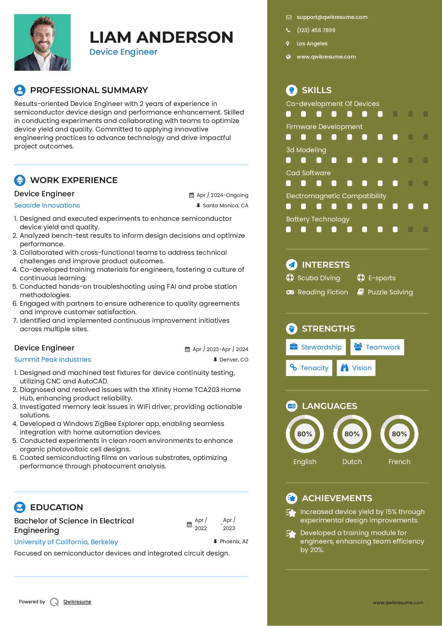 Device Engineer Resume Example