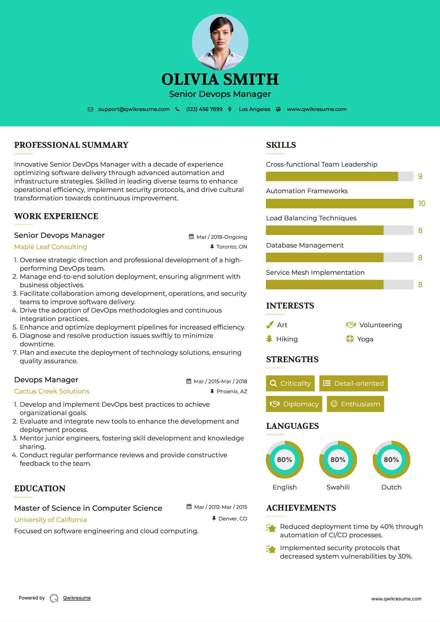 Senior Devops Manager Resume Format