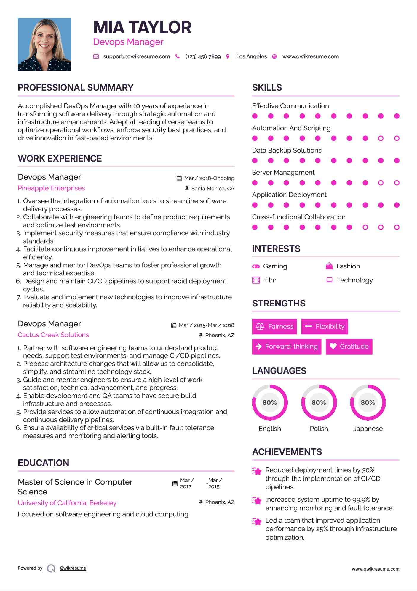 Devops Manager Resume Model