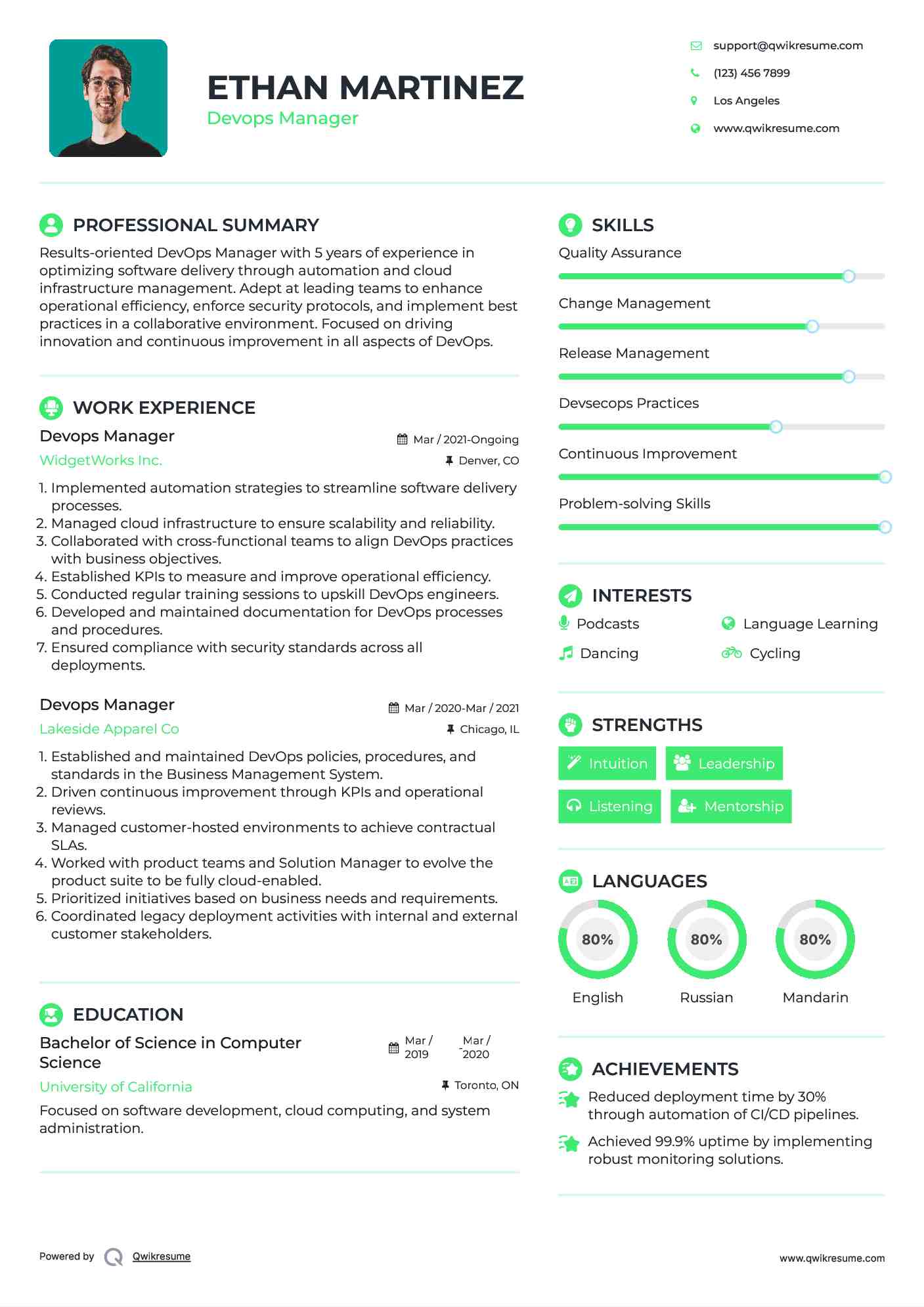 Devops Manager Resume Sample