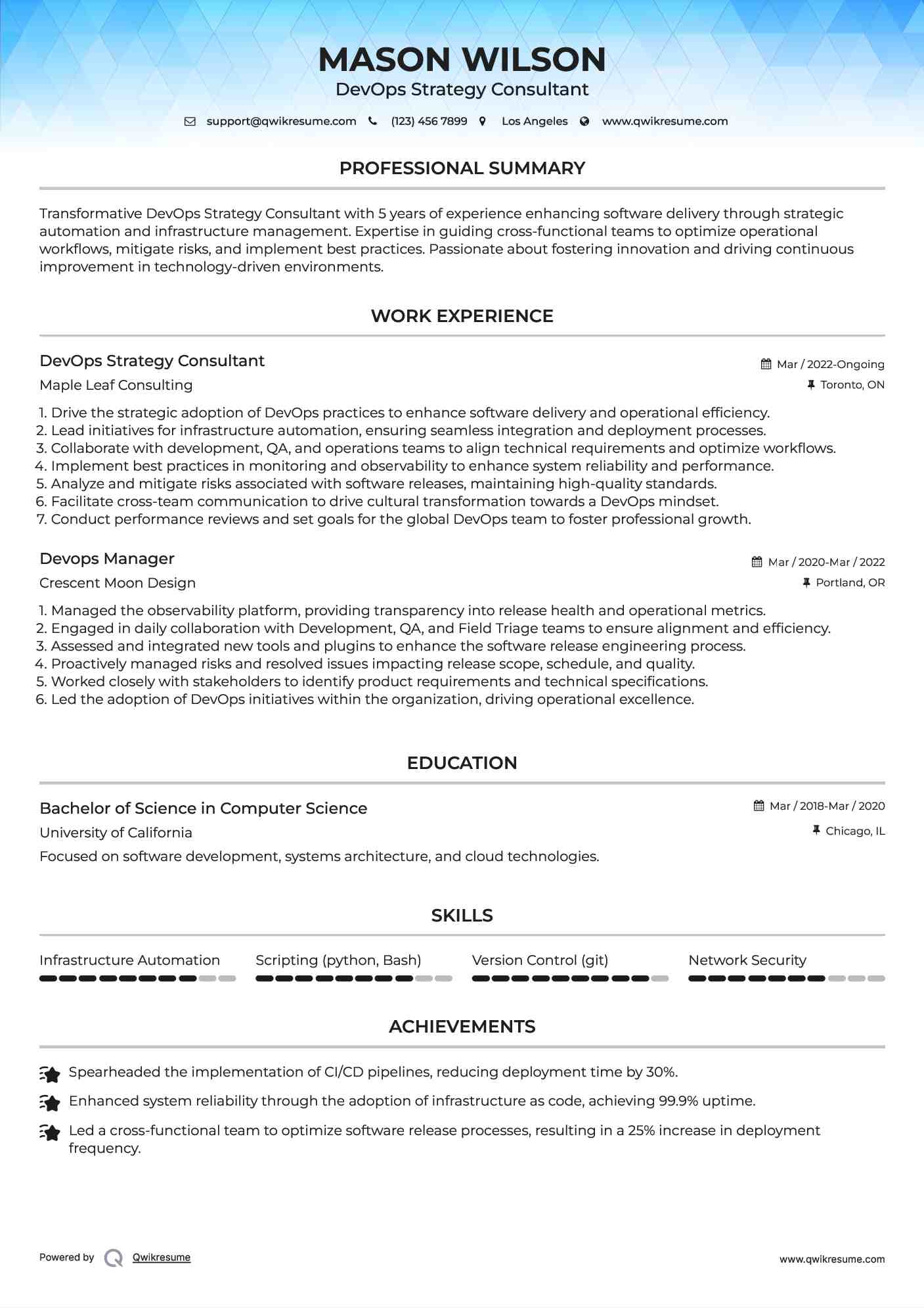 DevOps Strategy Consultant Resume Template