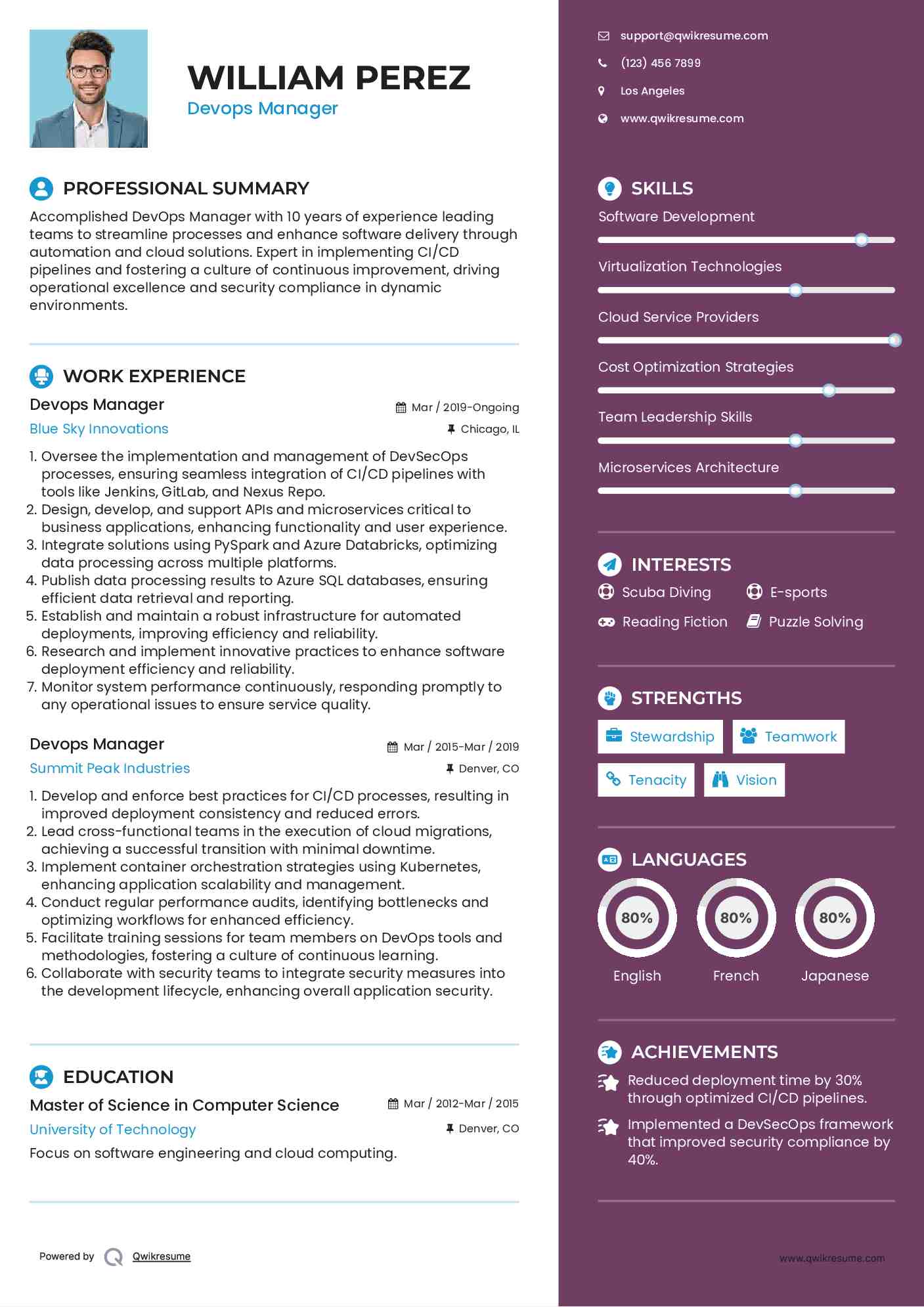 Devops Manager Resume Example