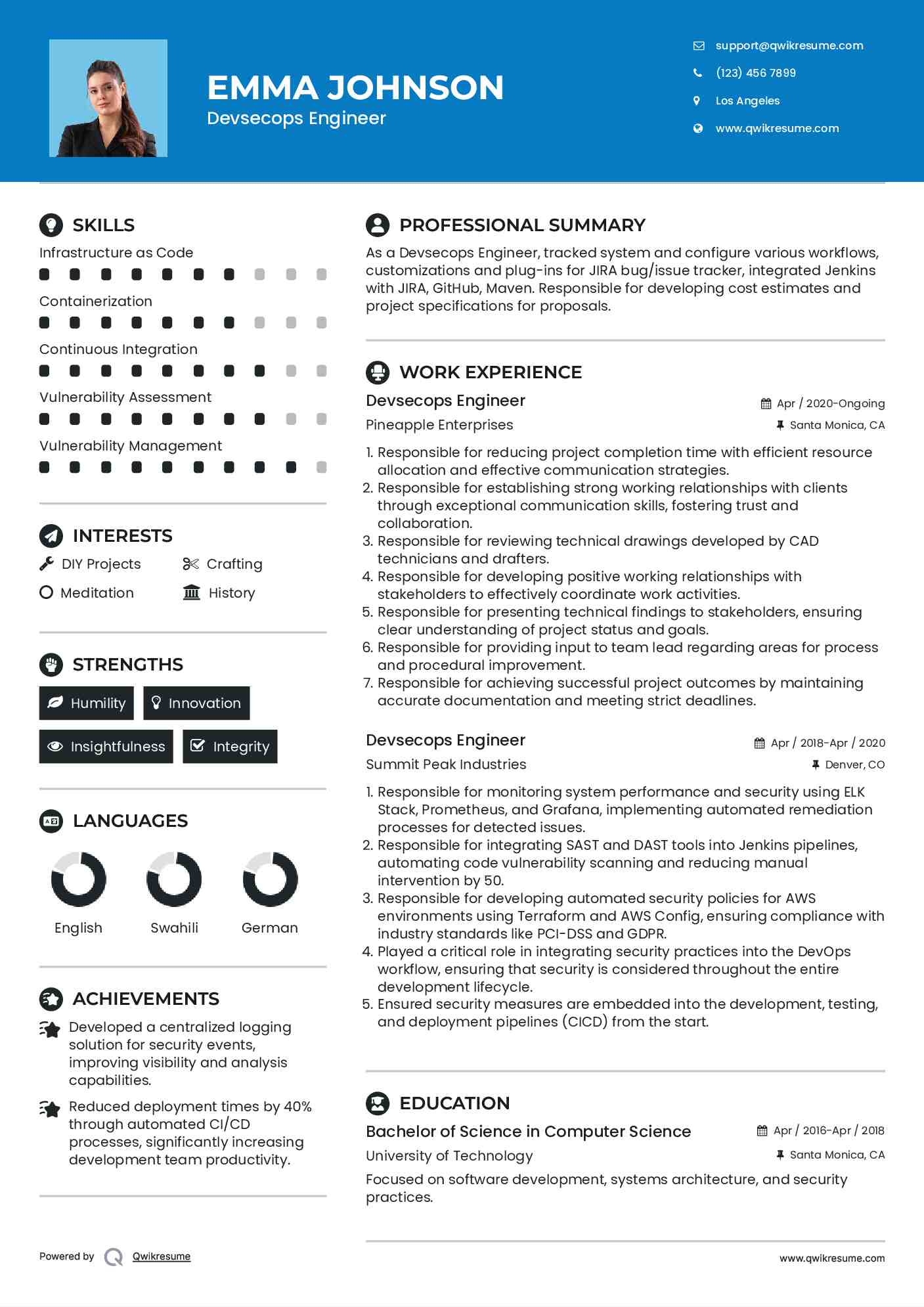 Devsecops Engineer Resume Example