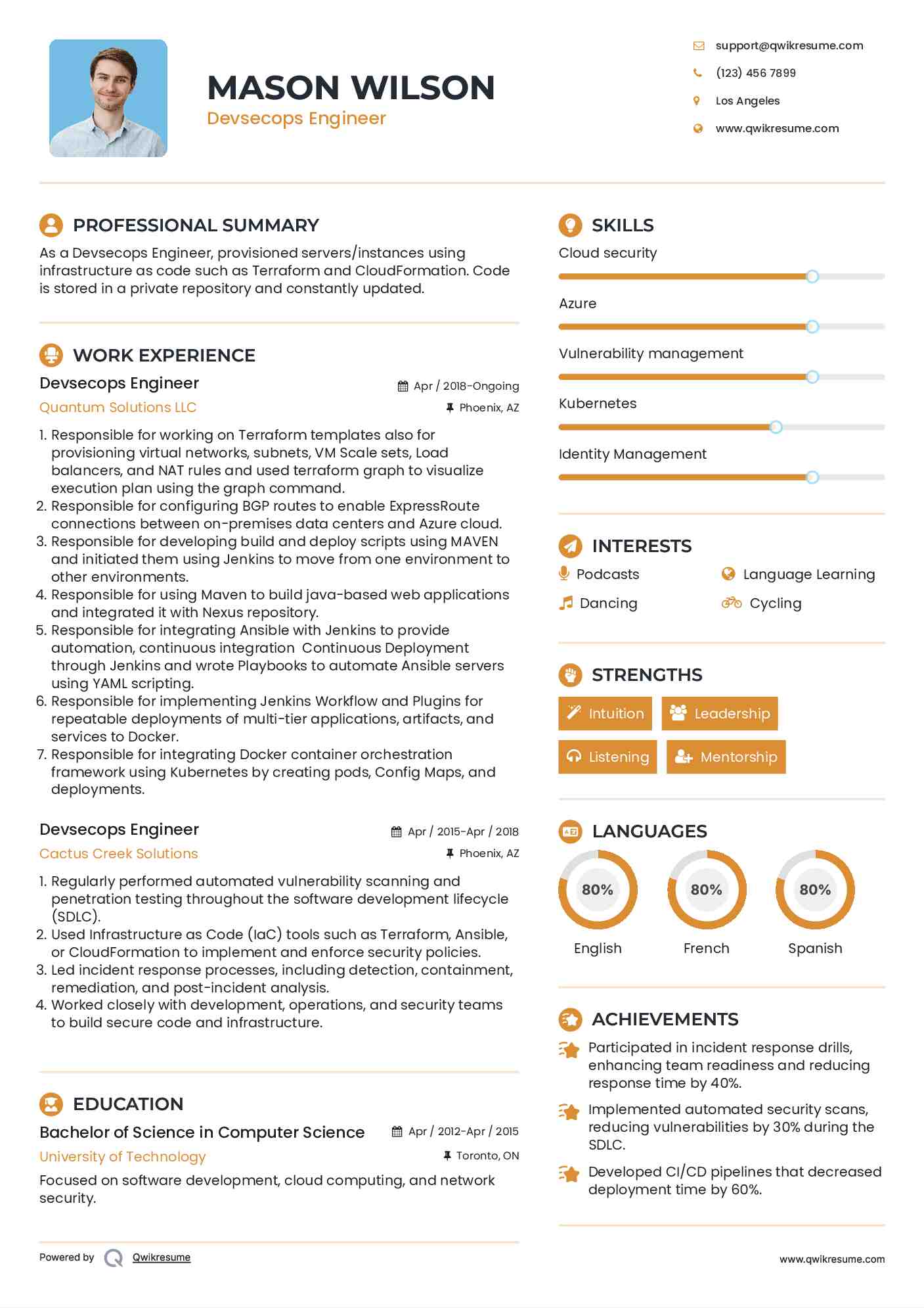 Devsecops Engineer Resume Example