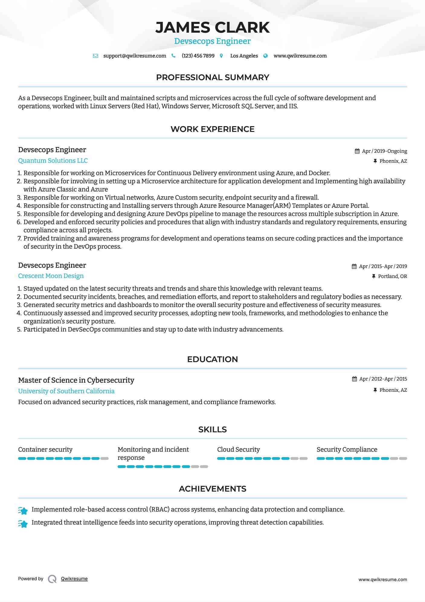 Devsecops Engineer Resume Sample
