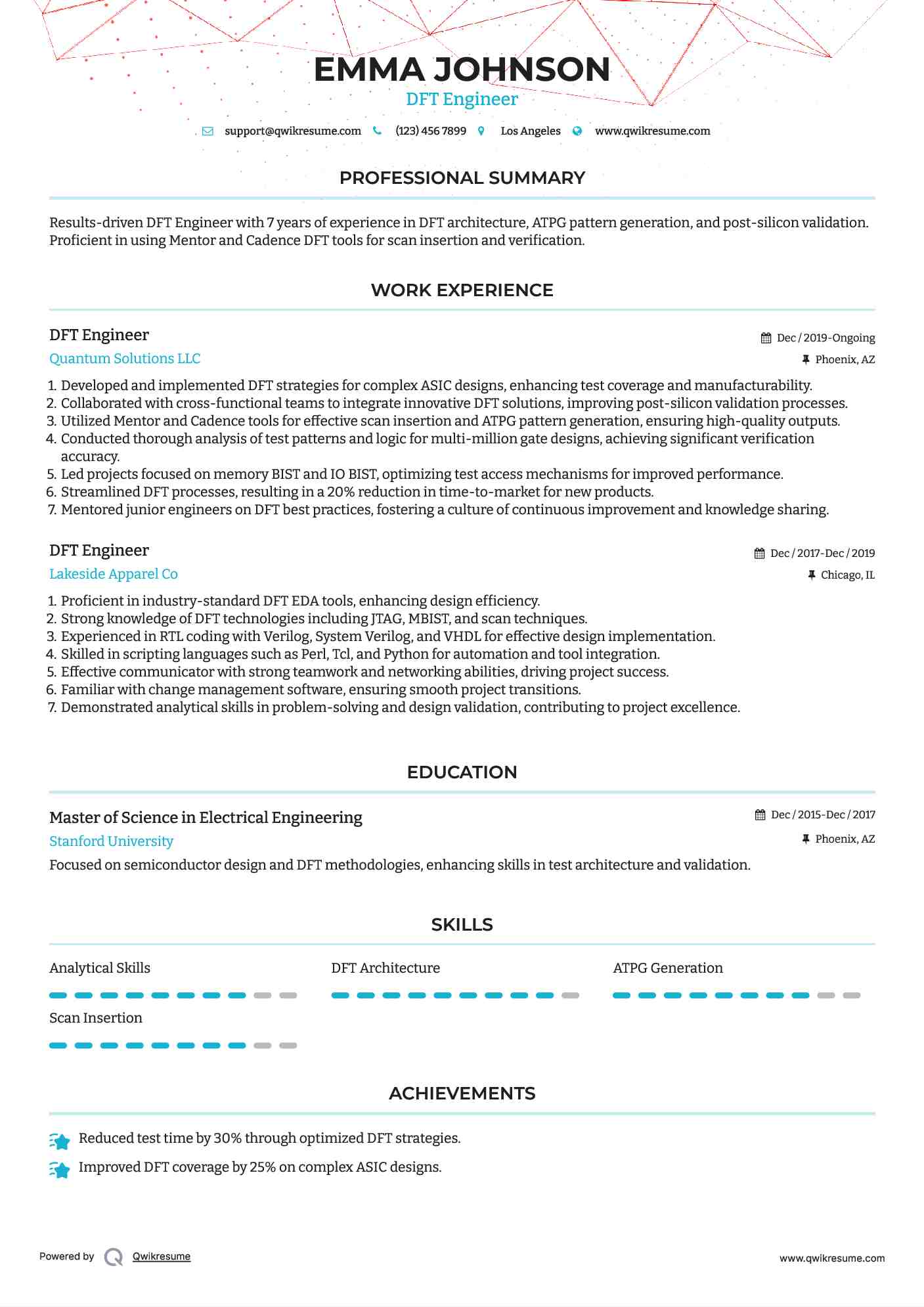 DFT Engineer Resume Model
