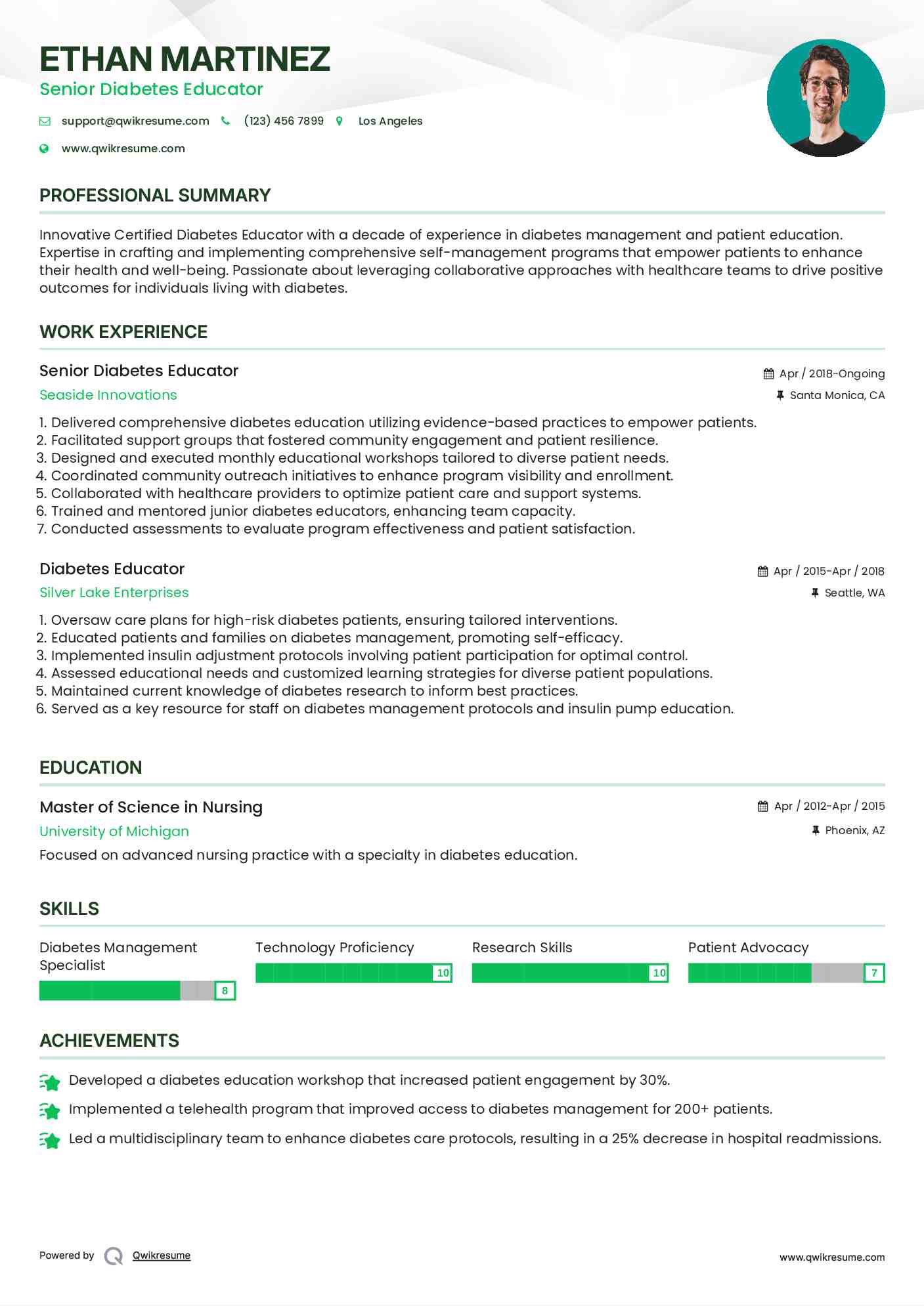 Senior Diabetes Educator Resume Model