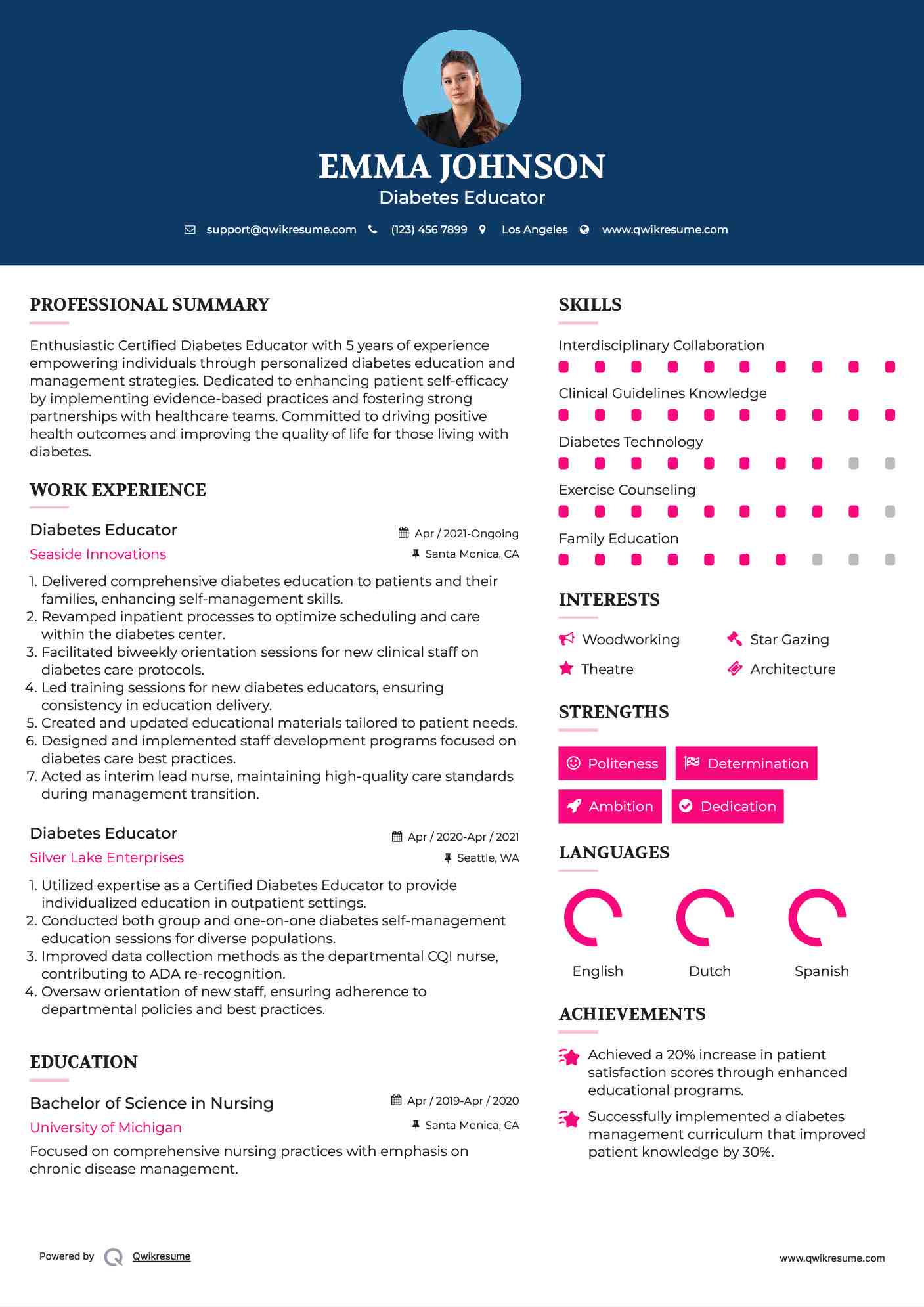 Diabetes Educator Resume Example
