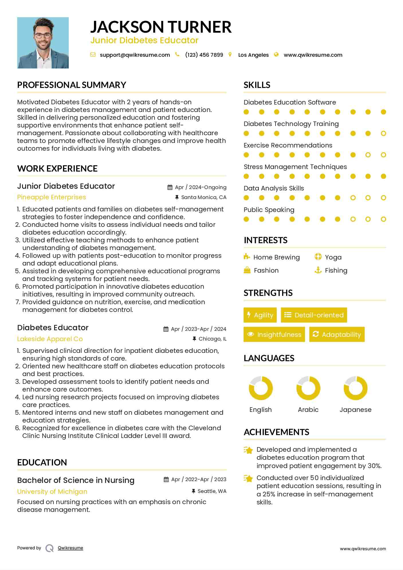 Junior Diabetes Educator Resume Example