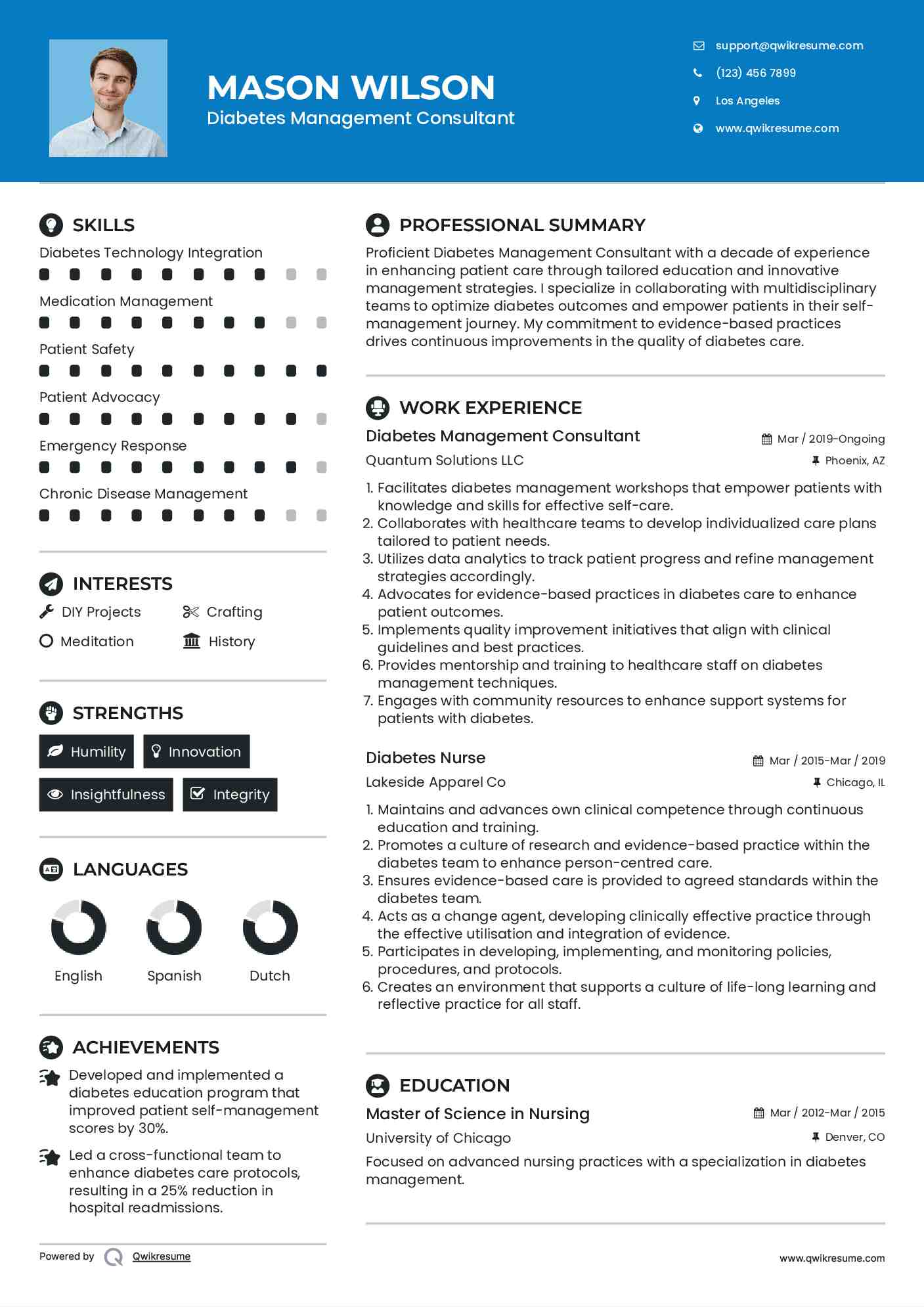 Diabetes Management Consultant Resume Example