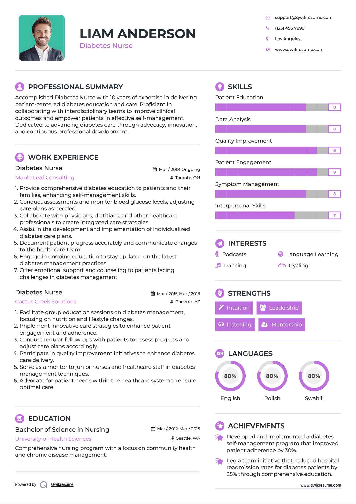 Diabetes Nurse Resume Sample