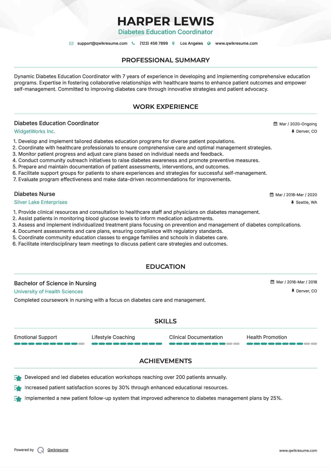 Diabetes Education Coordinator Resume Template