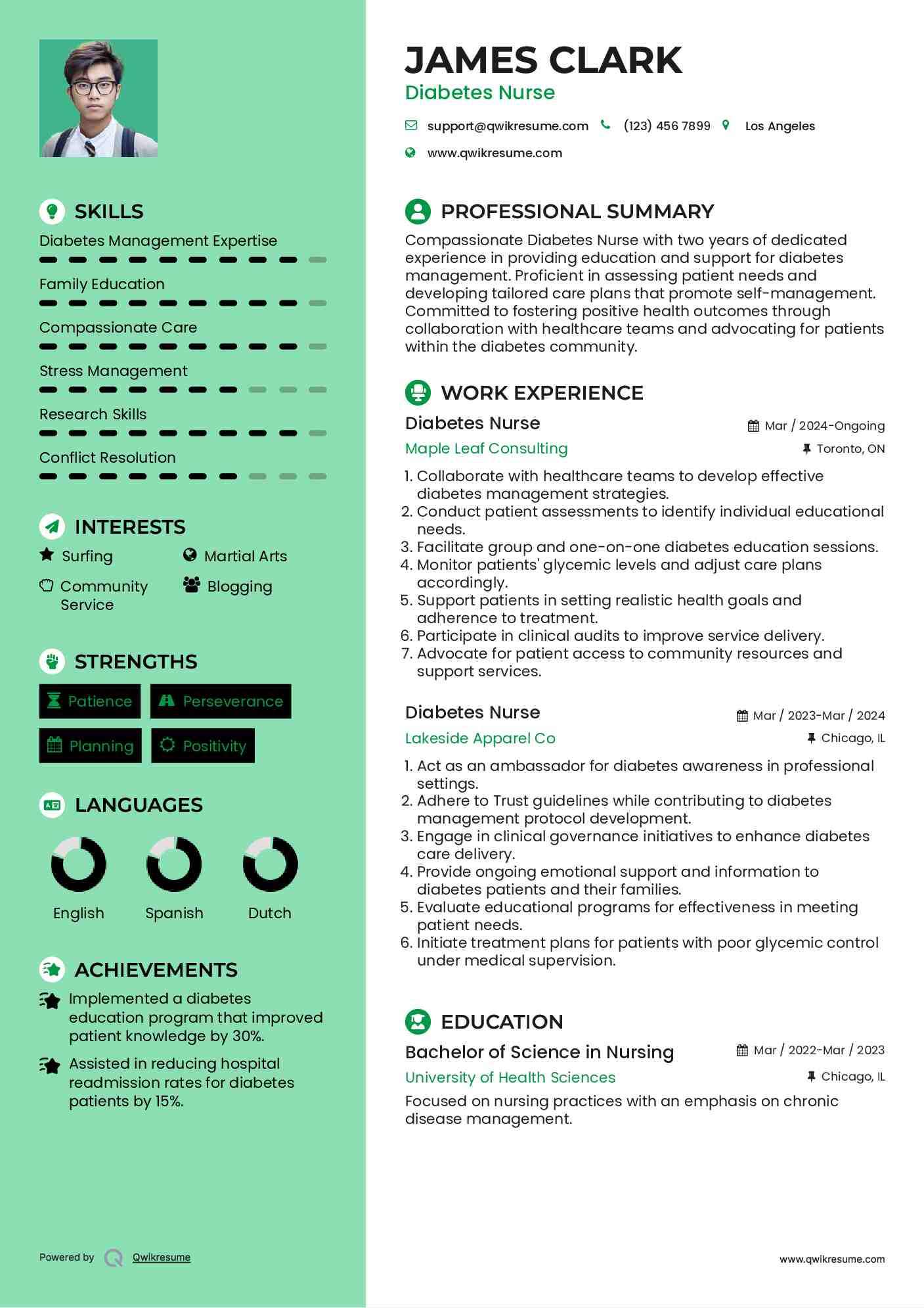 Diabetes Nurse Resume Model