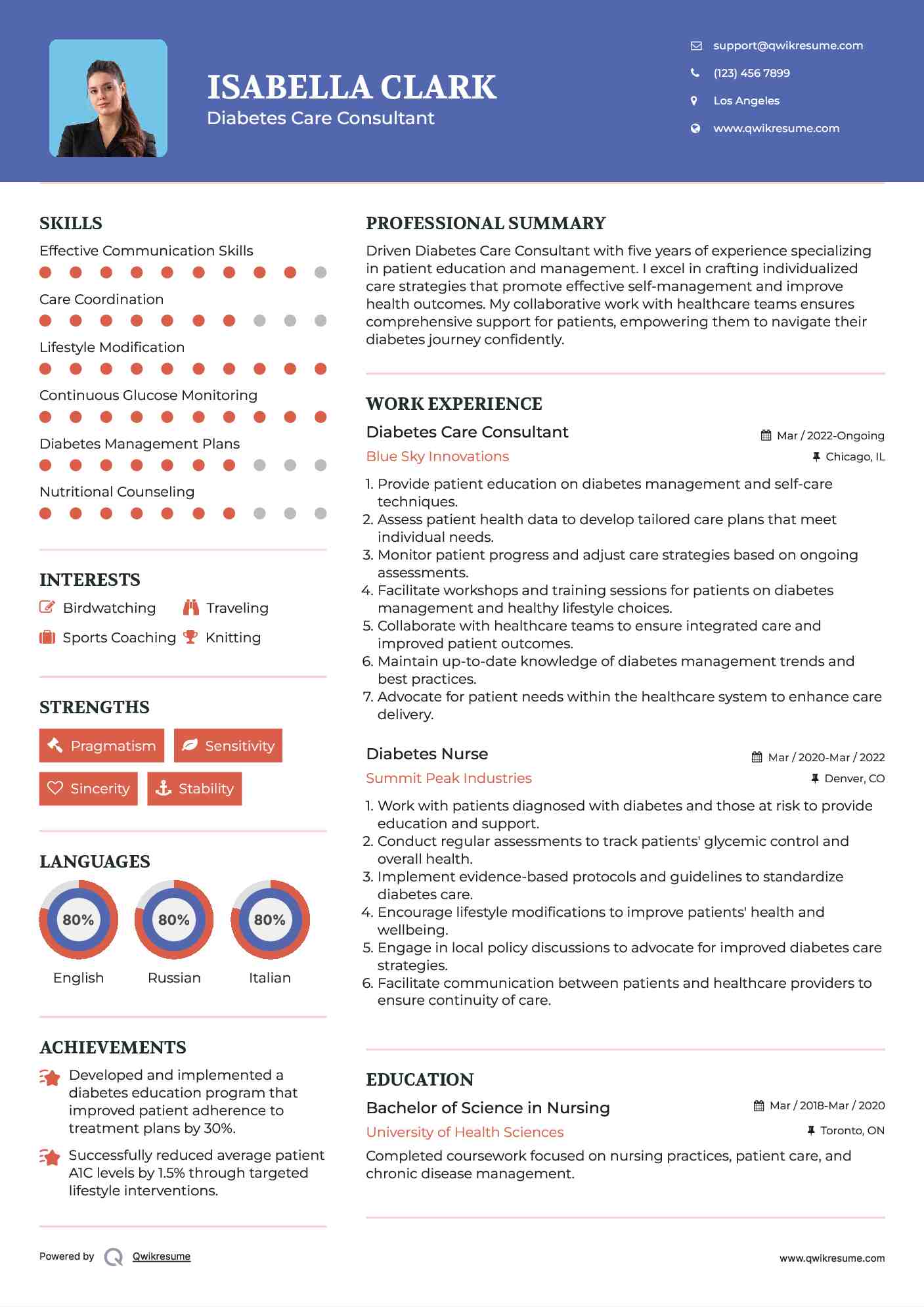 Diabetes Care Consultant Resume Example