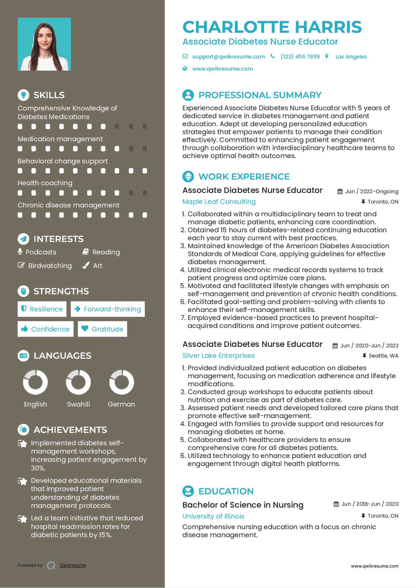 Associate Diabetes Nurse Educator Resume Model