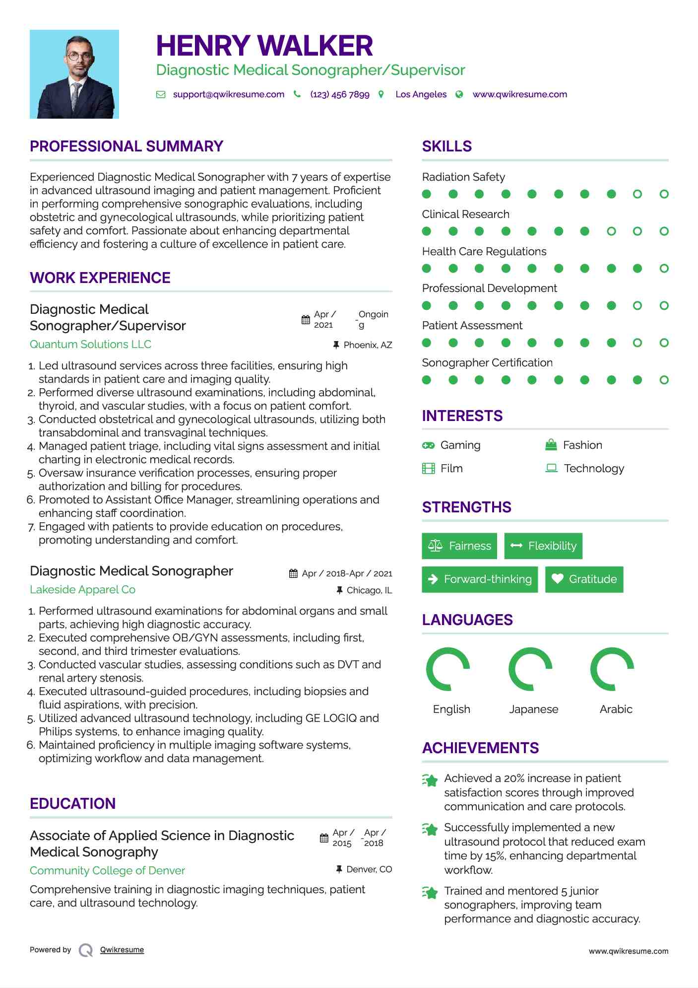 Diagnostic Medical Sonographer/Supervisor Resume Sample