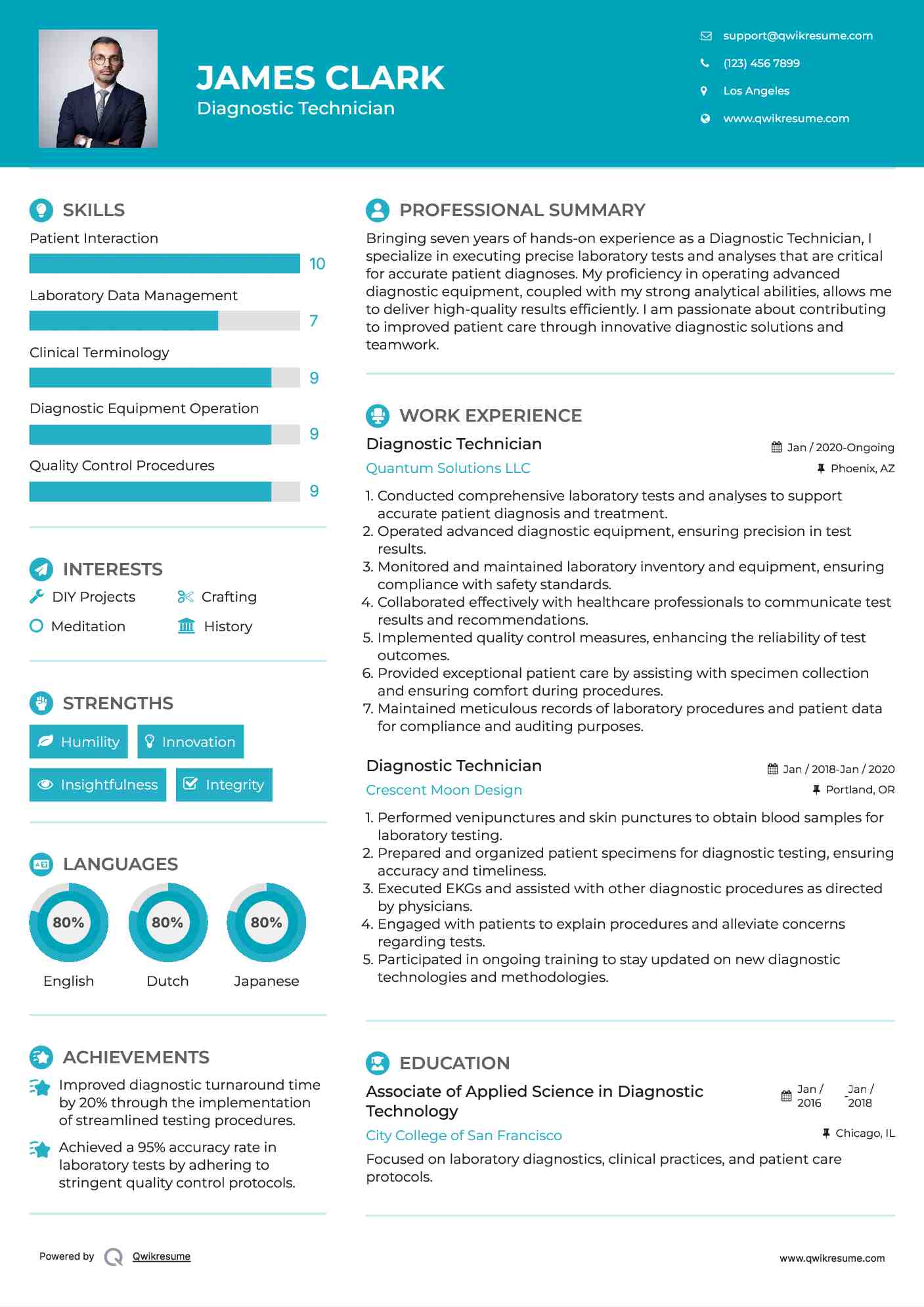 Diagnostic Technician Resume Example