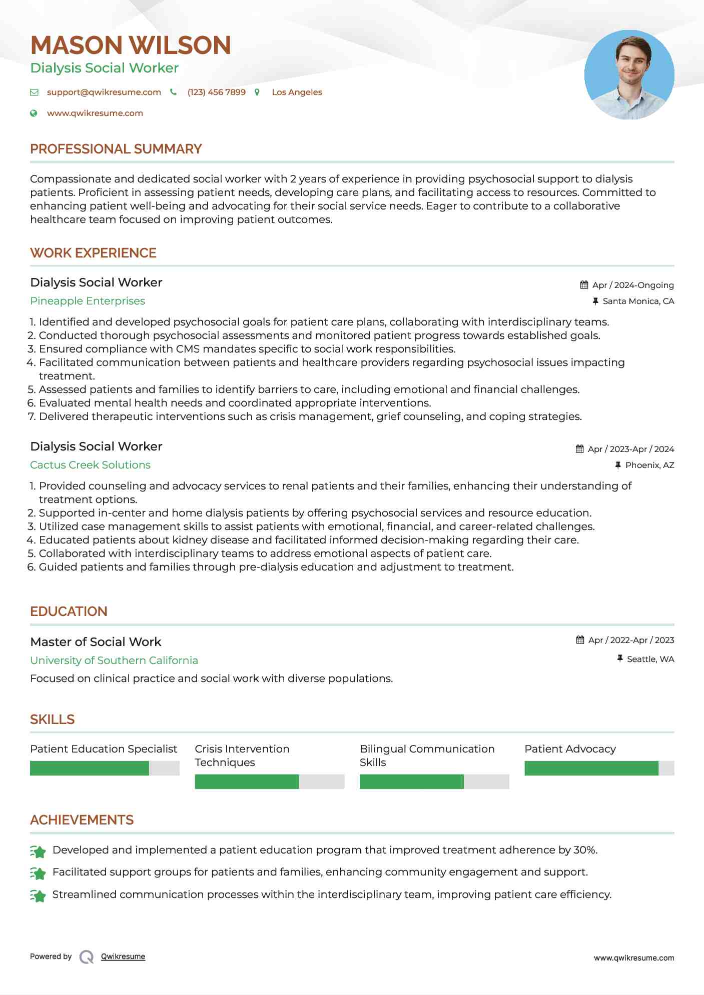 Dialysis Social Worker Resume Example