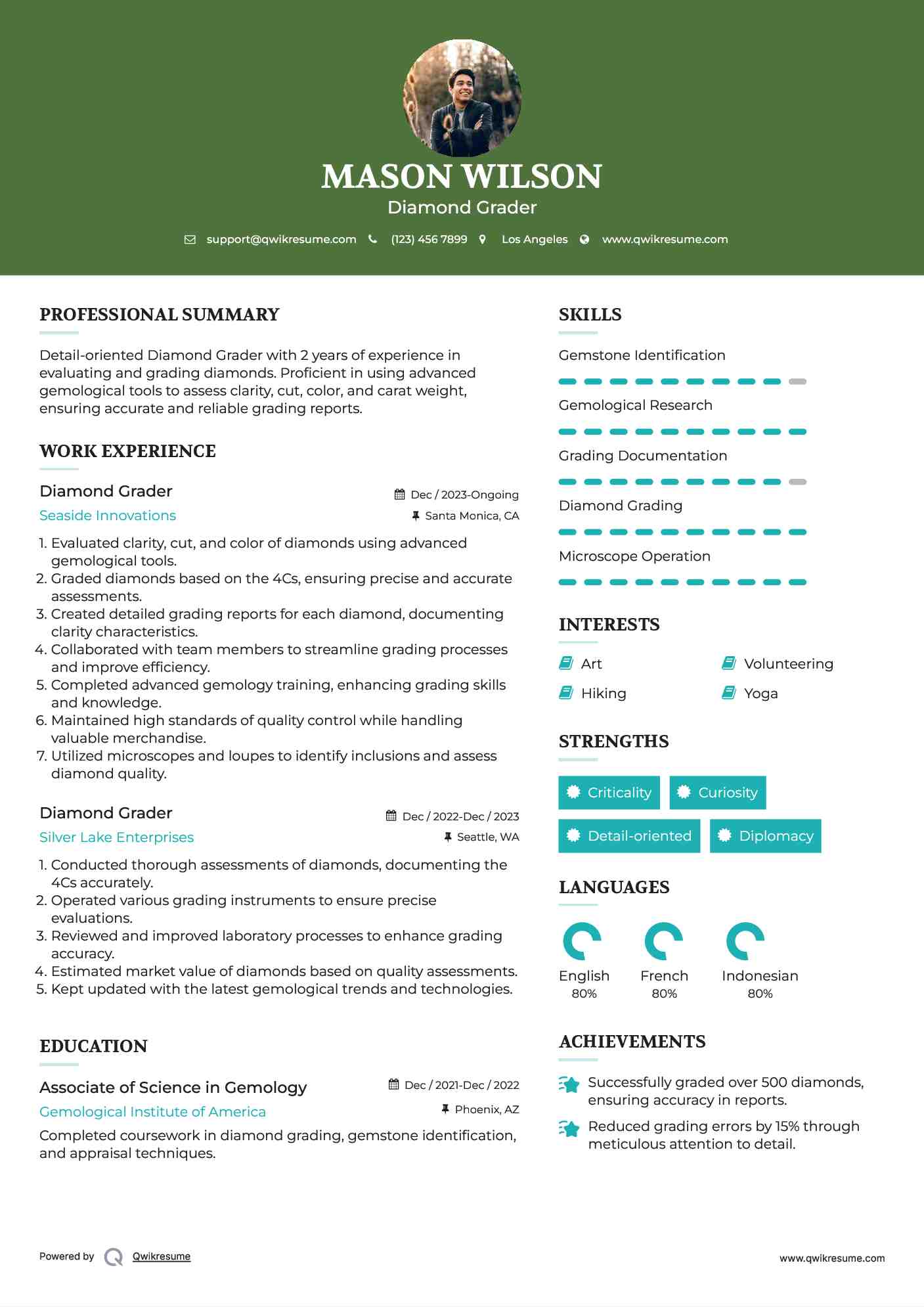 Diamond Grader Resume Sample