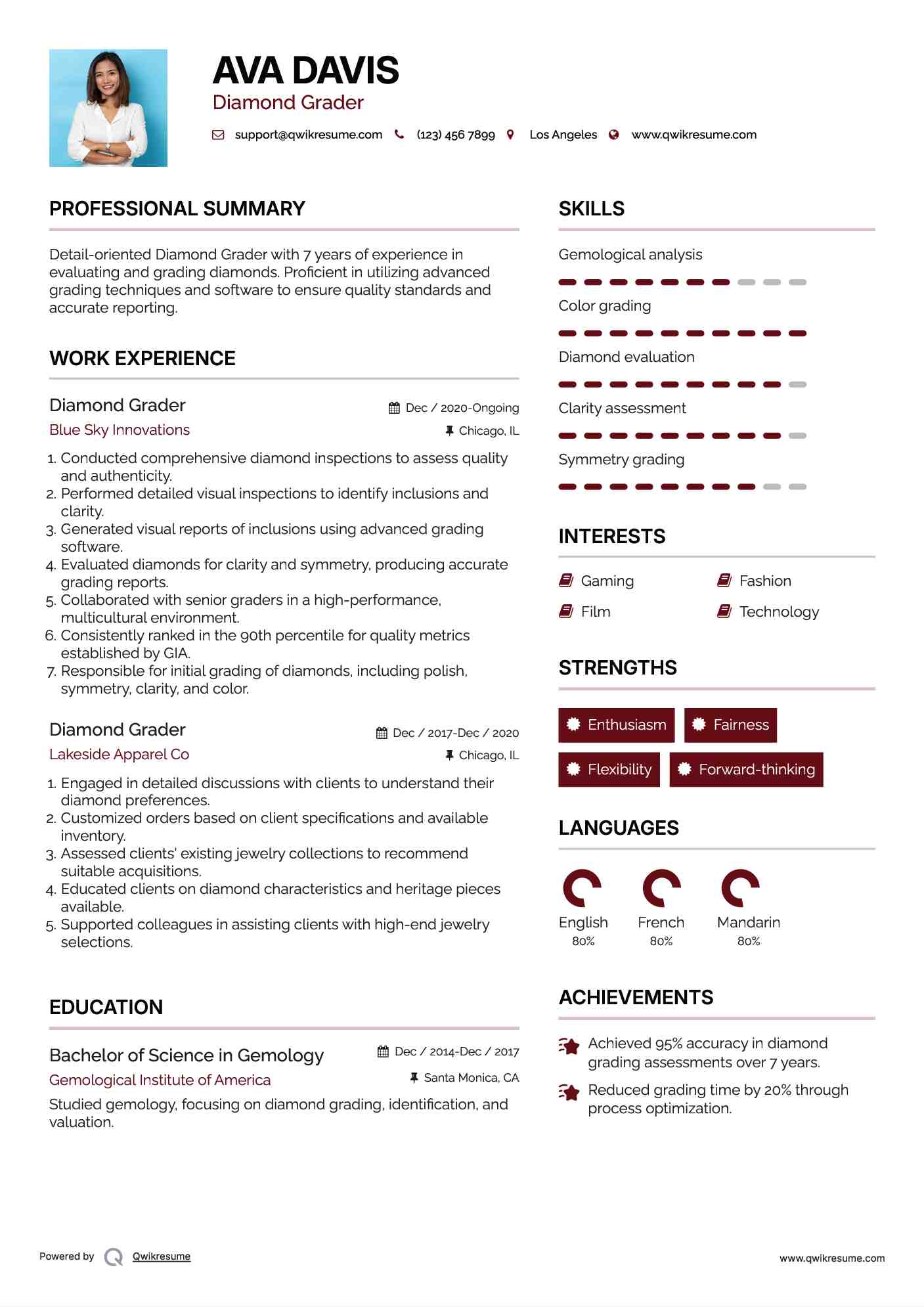 Diamond Grader Resume Sample