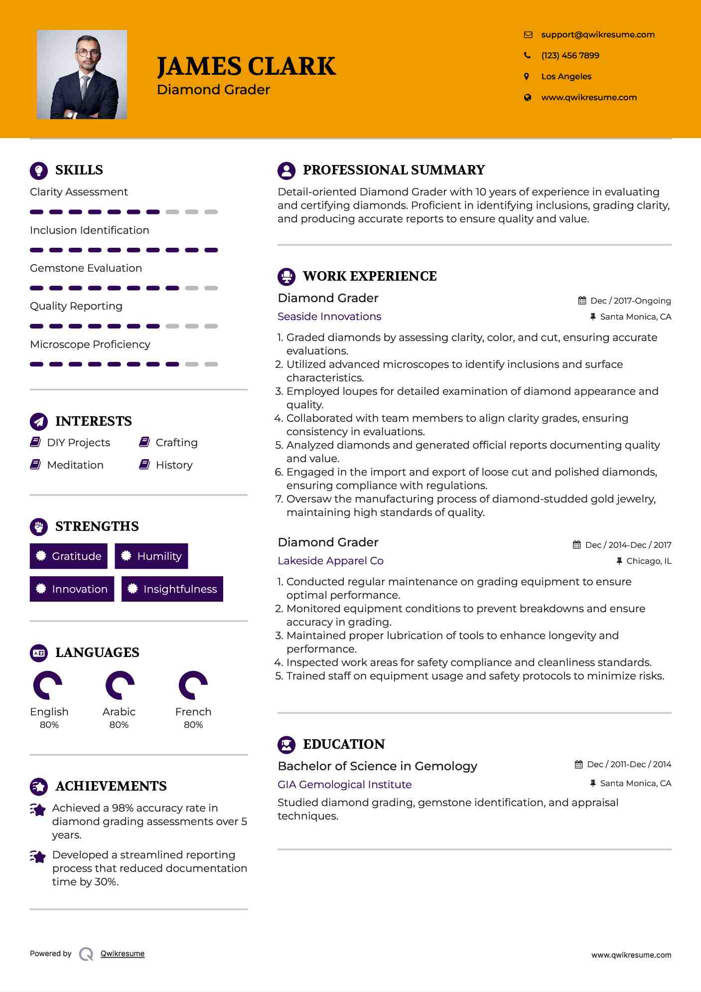 Diamond Grader Resume Example